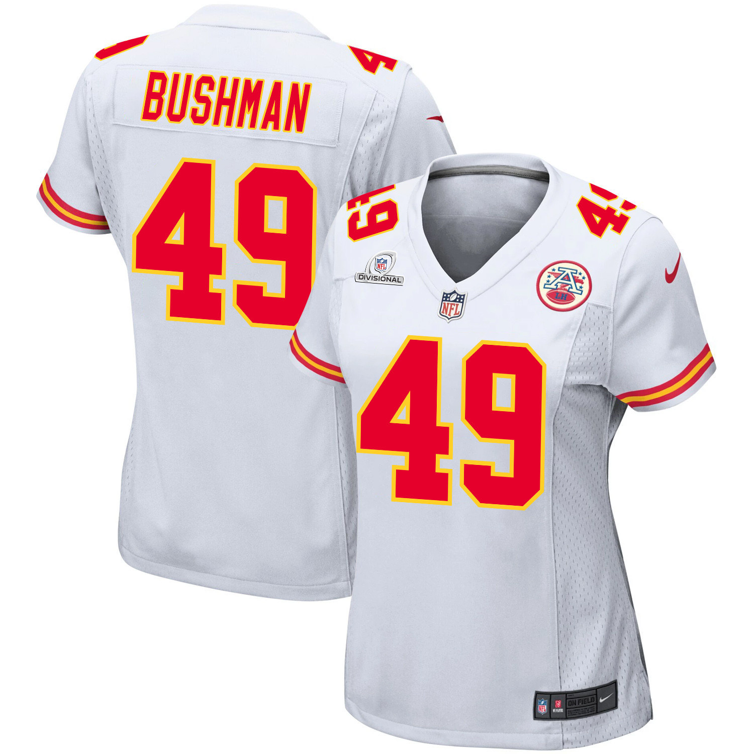 Matt Bushman 49 Kansas City Chiefs Super Bowl LVIII Patch Game Women Jersey - White JS8133 nicesnker