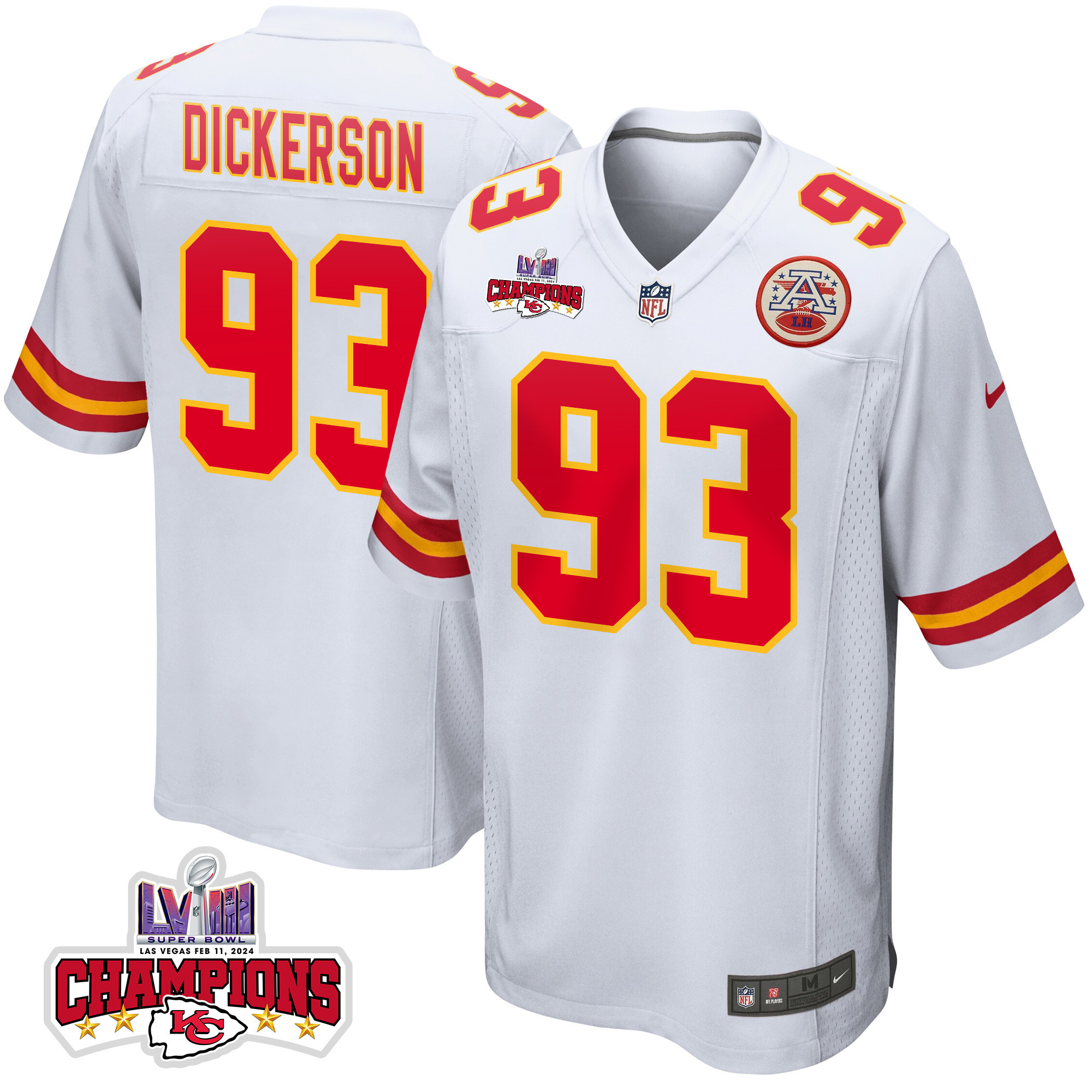 Matt Dickerson 93 Kansas City Chiefs Super Bowl LVIII Champions 4 Stars Patch Game Men Jersey - White JS3706 nicesnker