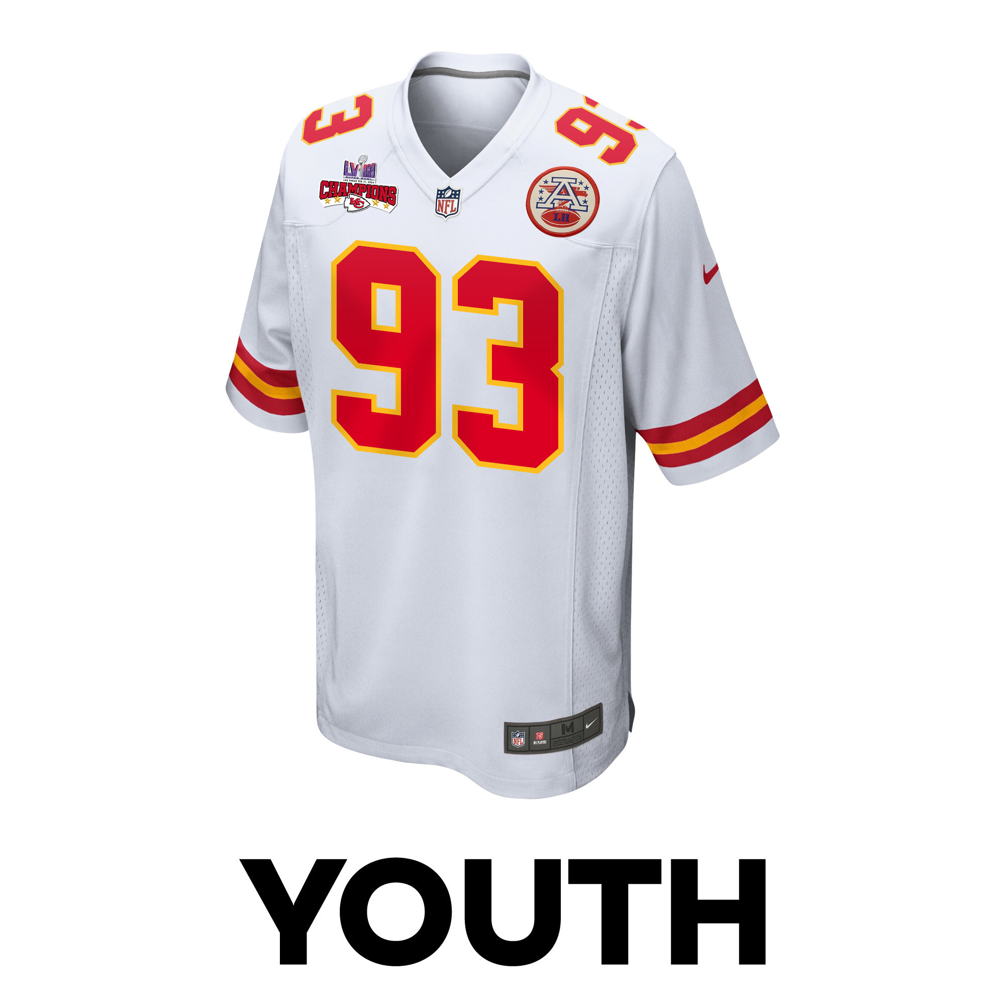 Alternative view of Matt Dickerson 93 Kansas City Chiefs Super Bowl LVIII Champions 4 Stars Patch Game YOUTH Jersey - White JS1288 nicesnker