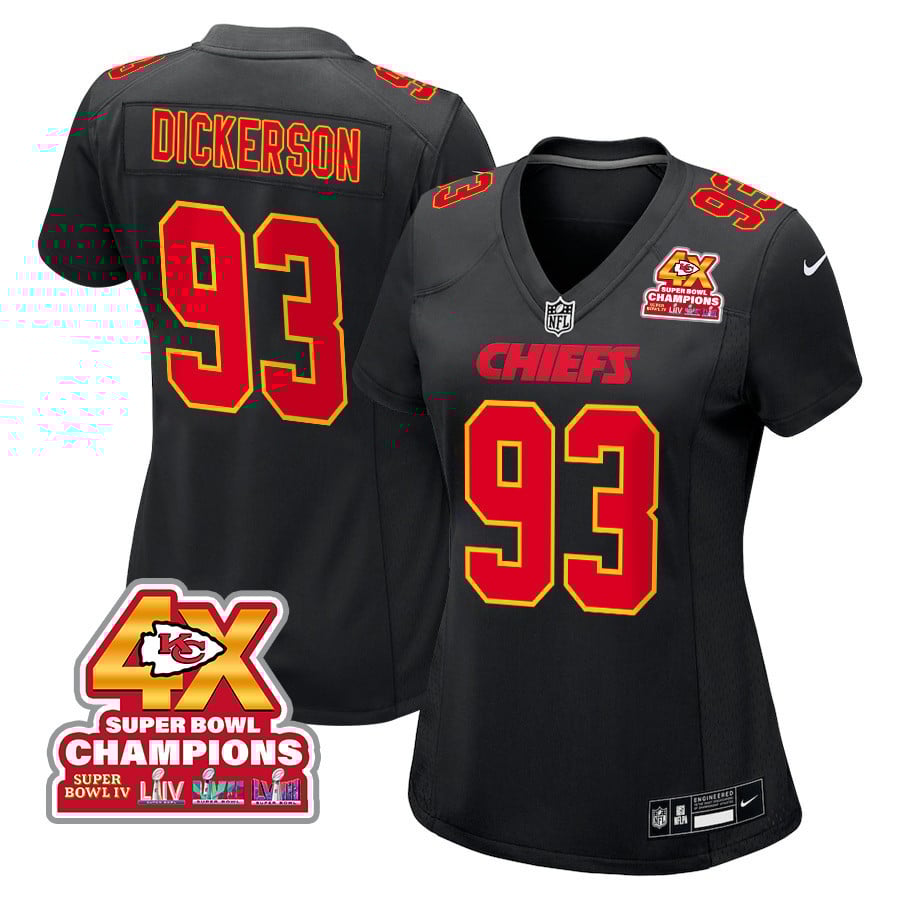 Matt Dickerson 93 Kansas City Chiefs Super Bowl LVIII Champions 4X Fashion Game Women Jersey - Carbon Black JS5648 nicesnker