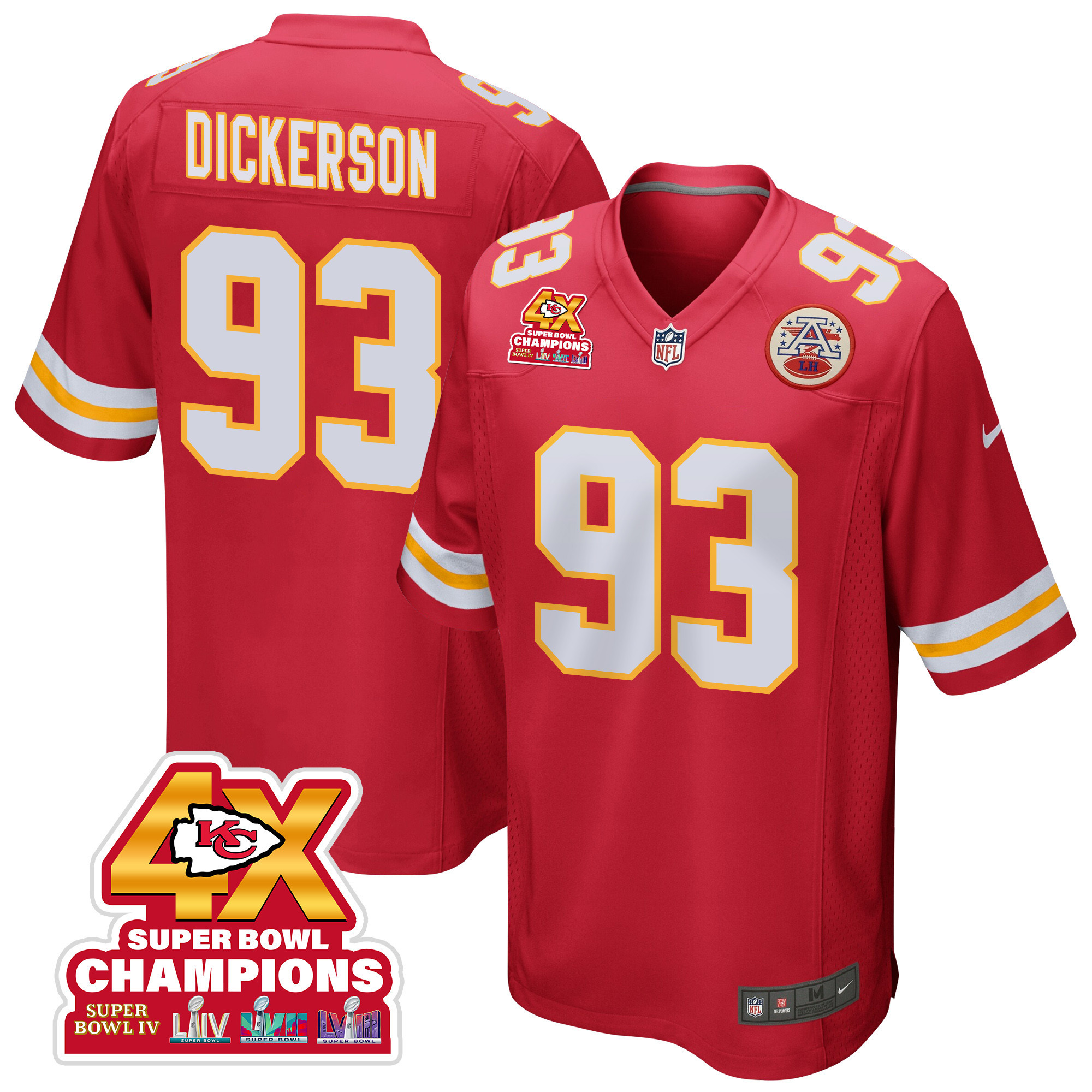 Matt Dickerson 93 Kansas City Chiefs Super Bowl LVIII Champions 4X Game Men Jersey - Red JS7938 nicesnker