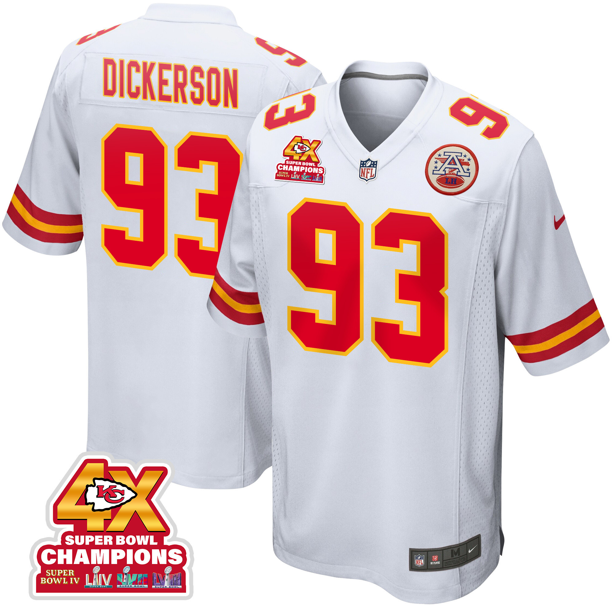 Matt Dickerson 93 Kansas City Chiefs Super Bowl LVIII Champions 4X Game Men Jersey - White JS1627 nicesnker