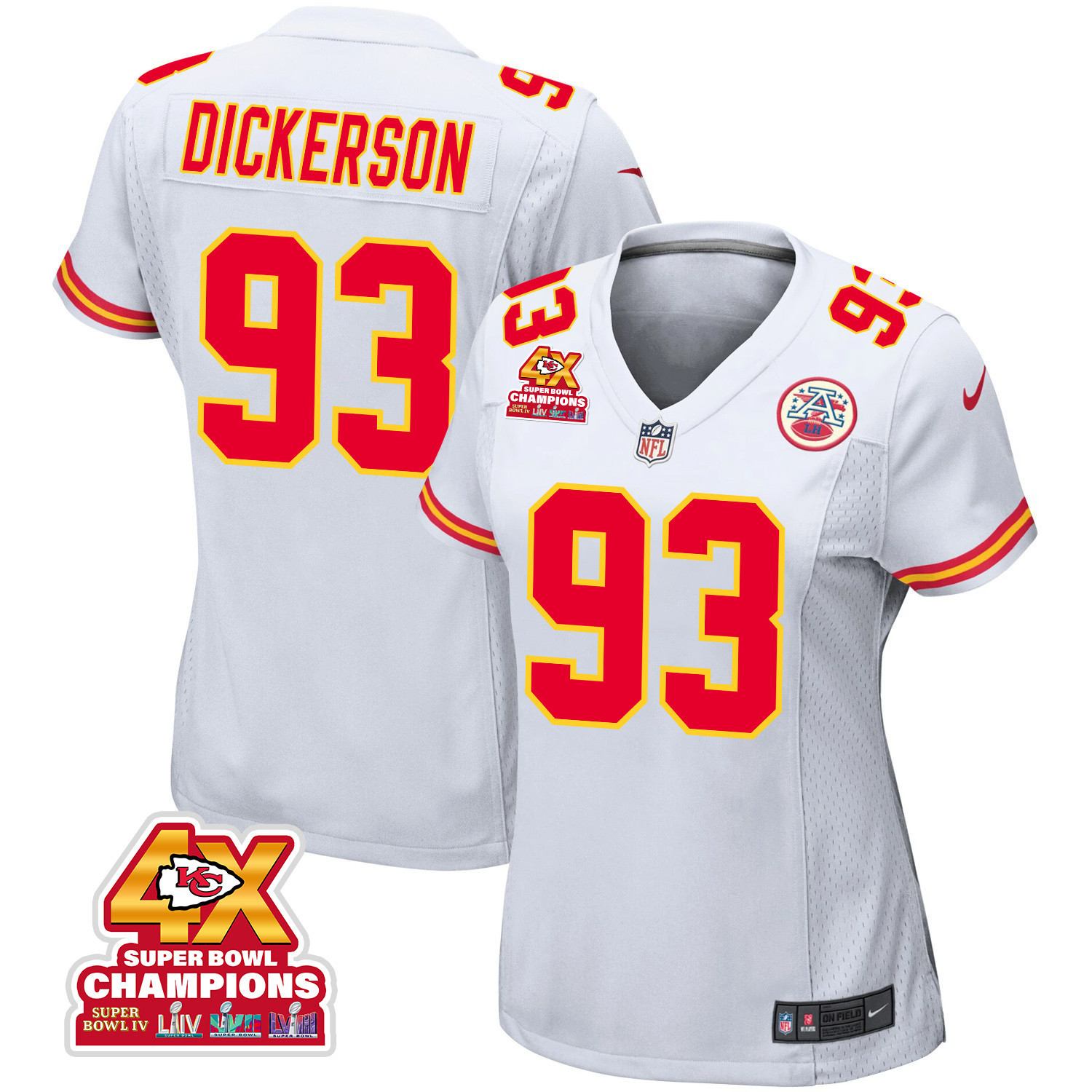 Matt Dickerson 93 Kansas City Chiefs Super Bowl LVIII Champions 4X Game Women Jersey - White JS2746 nicesnker