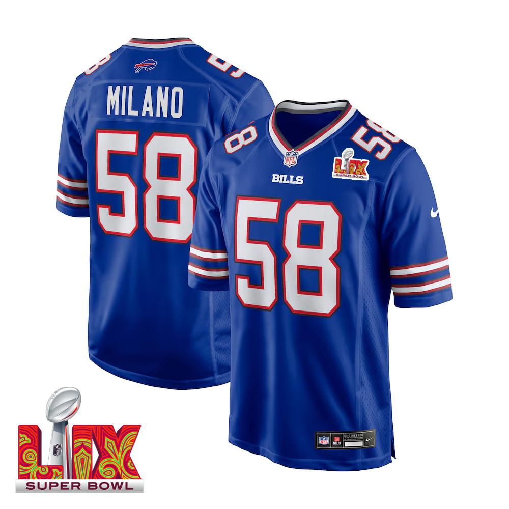 Matt Milano #58 Buffalo Bills Super Bowl LIX Jersey - Men's - Royal JS2889 nicesnker
