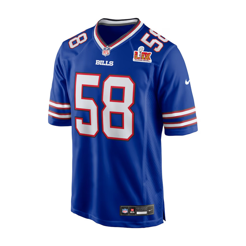 Alternative view of Matt Milano #58 Buffalo Bills Super Bowl LIX Jersey - Men's - Royal JS2889 nicesnker