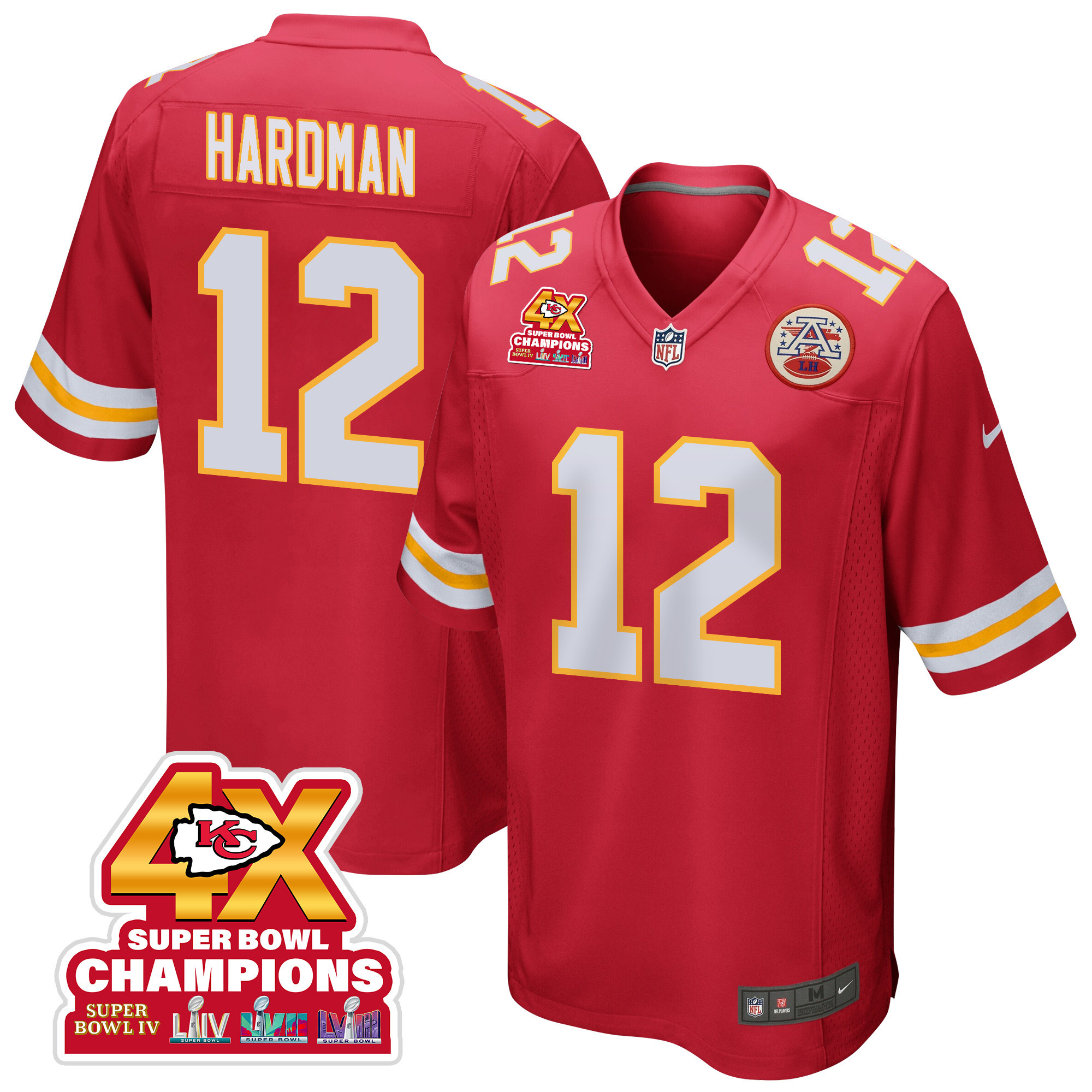 Mecole Hardman 12 Kansas City Chiefs Super Bowl LVIII Champions 4X Game Men Jersey - Red JS9047 nicesnker