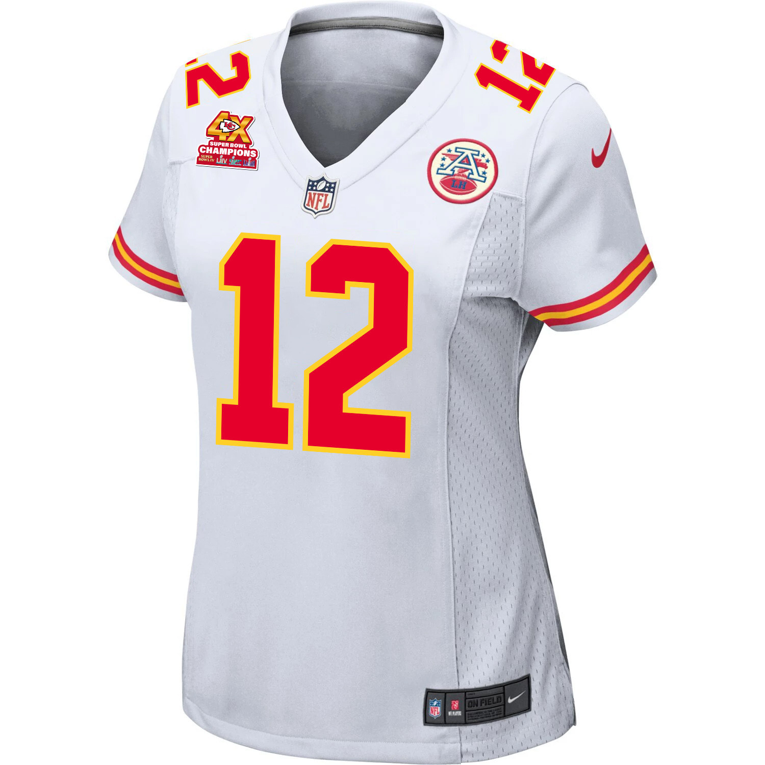 Alternative view of Mecole Hardman 12 Kansas City Chiefs Super Bowl LVIII Champions 4X Game Women Jersey - White JS7215 nicesnker