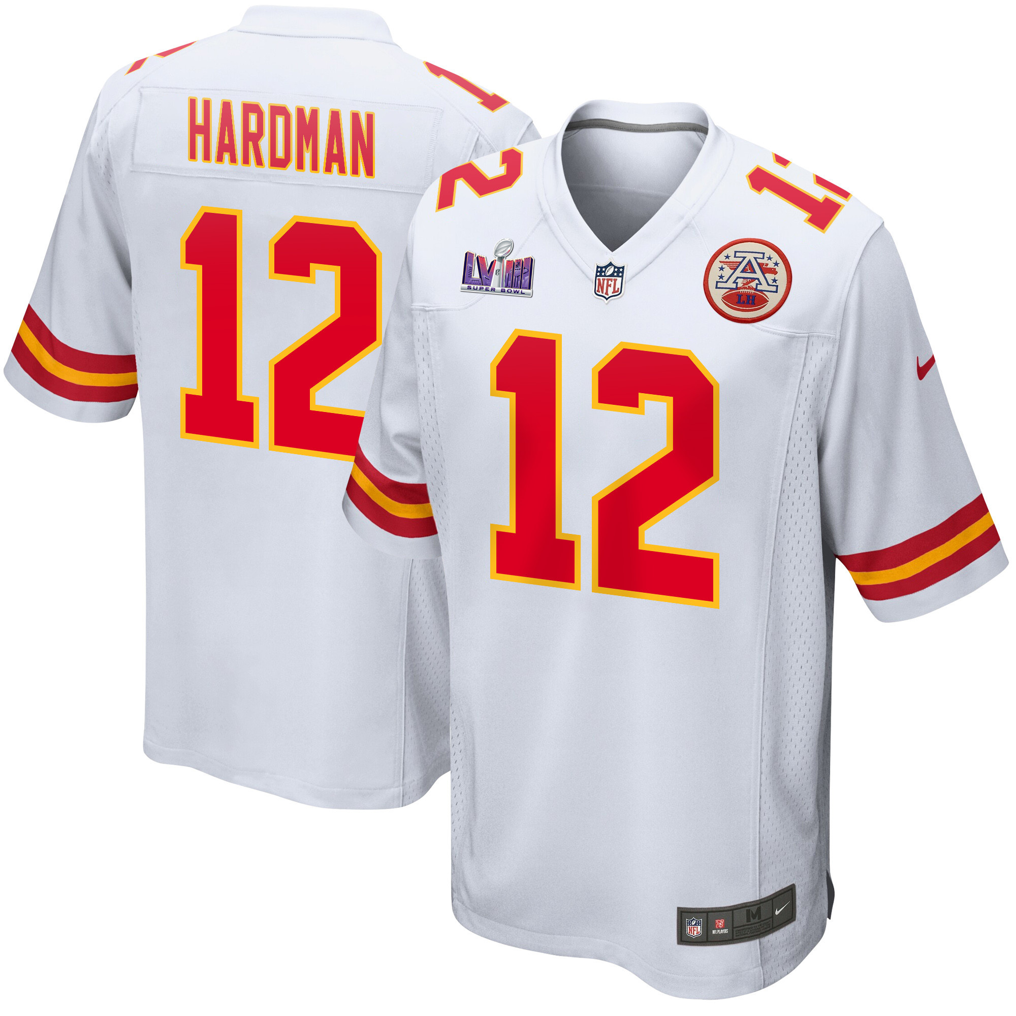 Mecole Hardman 12 Kansas City Chiefs Super Bowl LVIII Patch Game Men Jersey - White JS4035 nicesnker