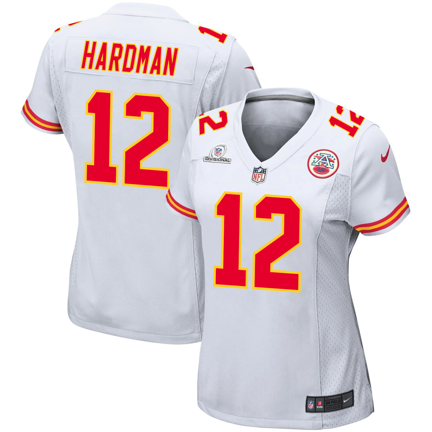 Mecole Hardman 12 Kansas City Chiefs Super Bowl LVIII Patch Game Women Jersey - White JS3335 nicesnker