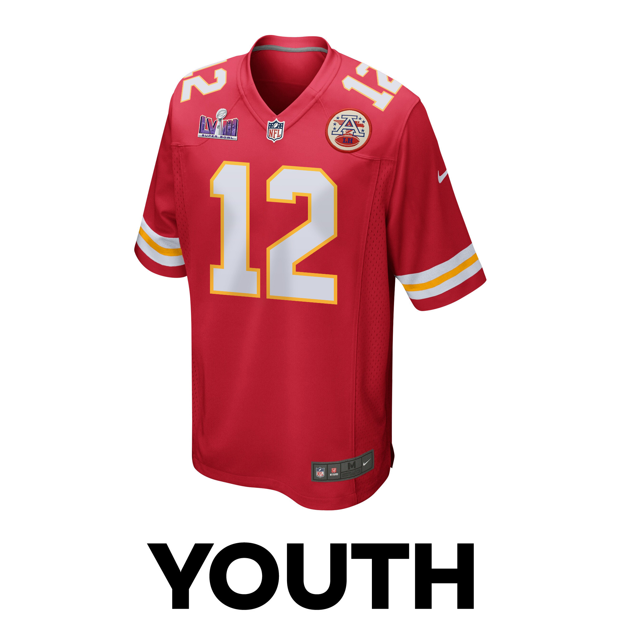 Alternative view of Mecole Hardman 12 Kansas City Chiefs Super Bowl LVIII Patch Game YOUTH Jersey - Red JS1852 nicesnker