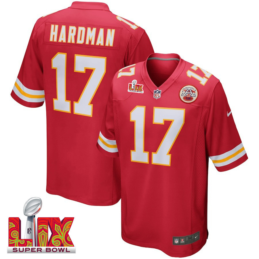 Mecole Hardman #17 Kansas City Chiefs Super Bowl LIX Jersey - Men's - Red JS8002 nicesnker
