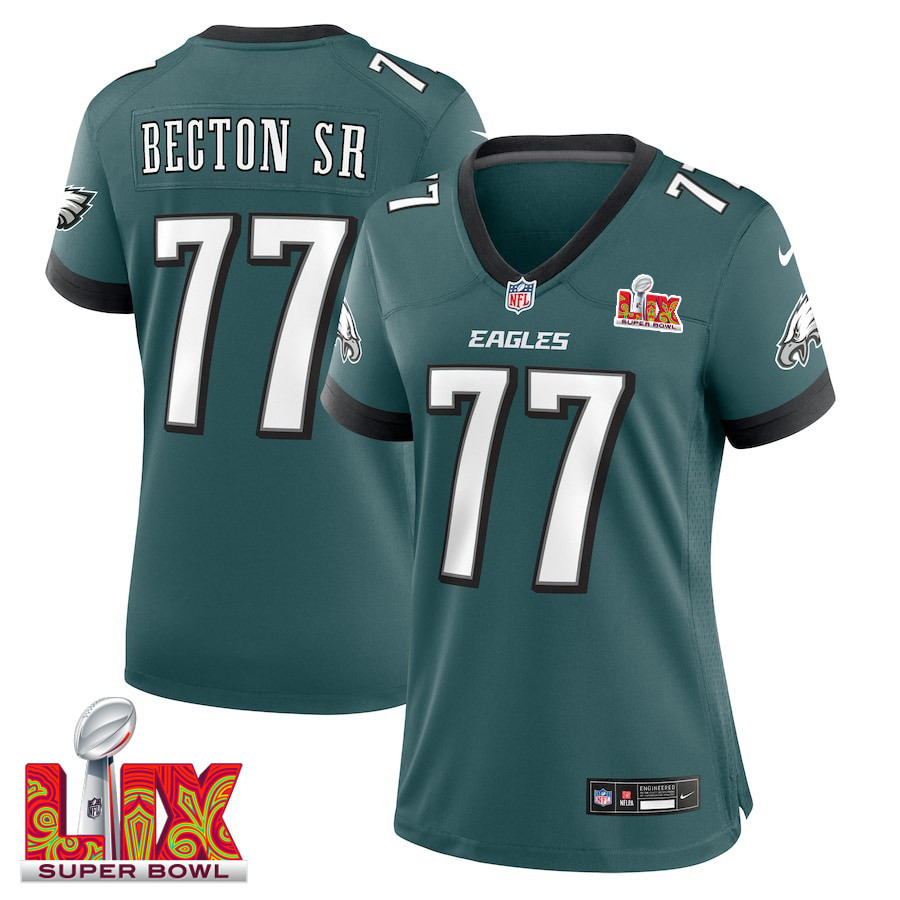 Mekhi Becton #77 Philadelphia Eagles Super Bowl LIX Women's Jersey - Midnight Green JS1498 nicesnker