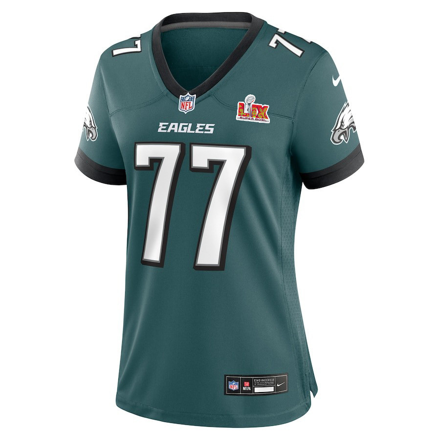 Alternative view of Mekhi Becton #77 Philadelphia Eagles Super Bowl LIX Women's Jersey - Midnight Green JS1498 nicesnker