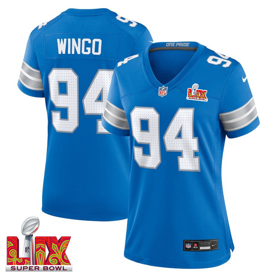 Mekhi Wingo #94 Detroit Lions Super Bowl LIX Women's Jersey - Blue JS6367 nicesnker