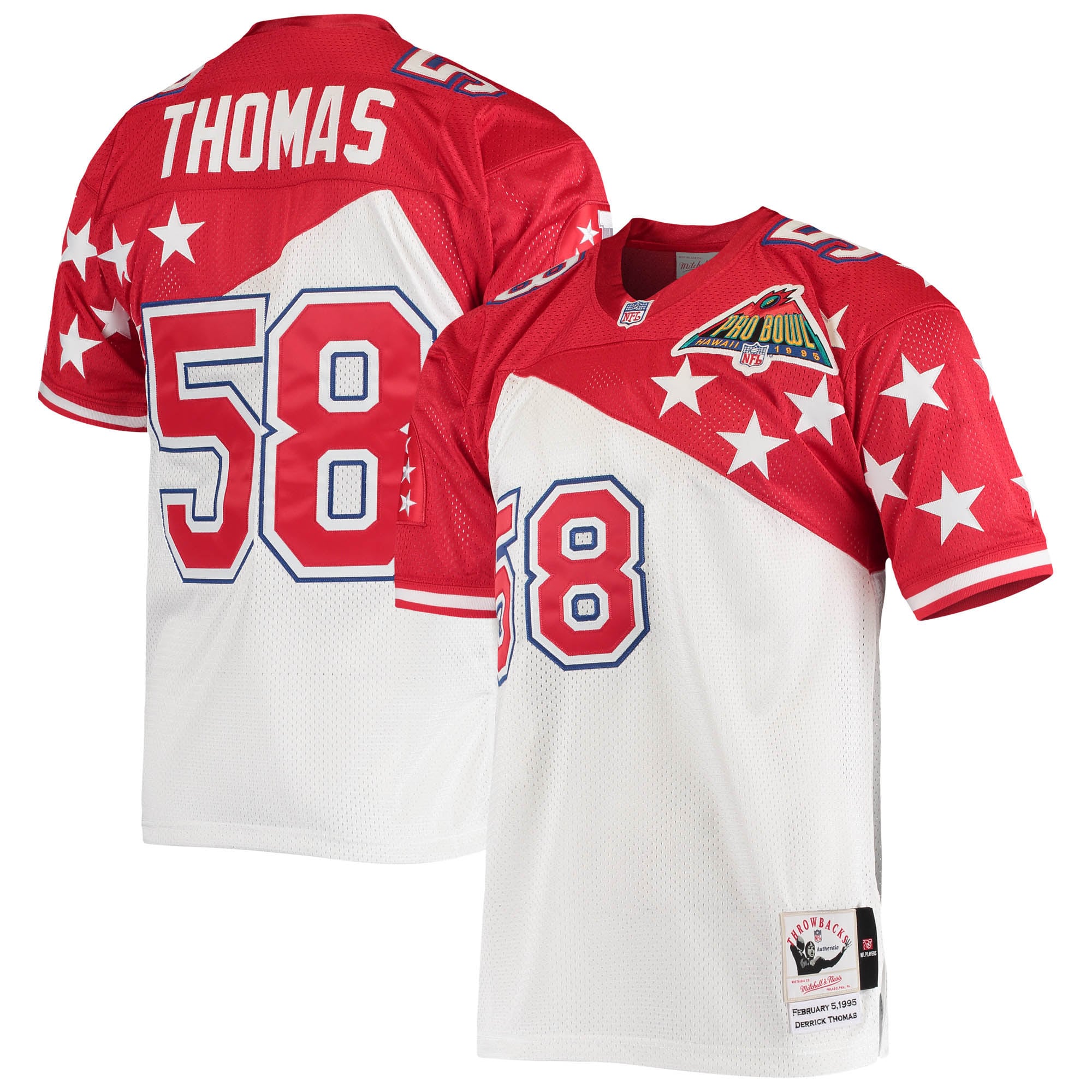 Men's AFC Derrick Thomas Mitchell & Ness White/Red 1995 Pro Bowl Jersey JS6110 nicesnker