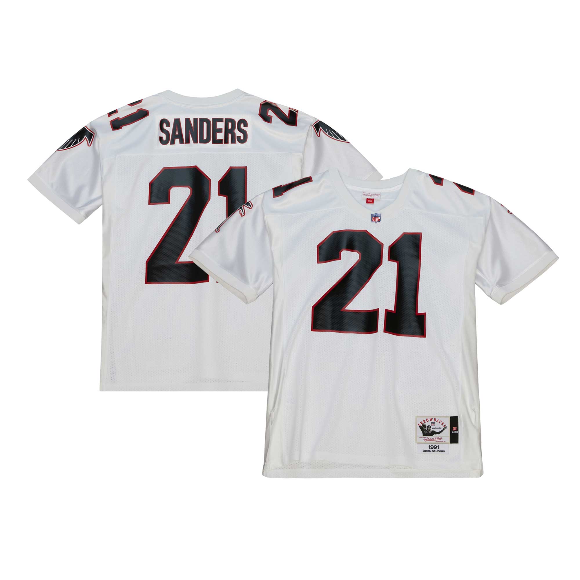 Men's Atlanta Falcons 1991 Deion Sanders Mitchell & Ness White Throwback Retired Player Jersey JS2718 nicesnker