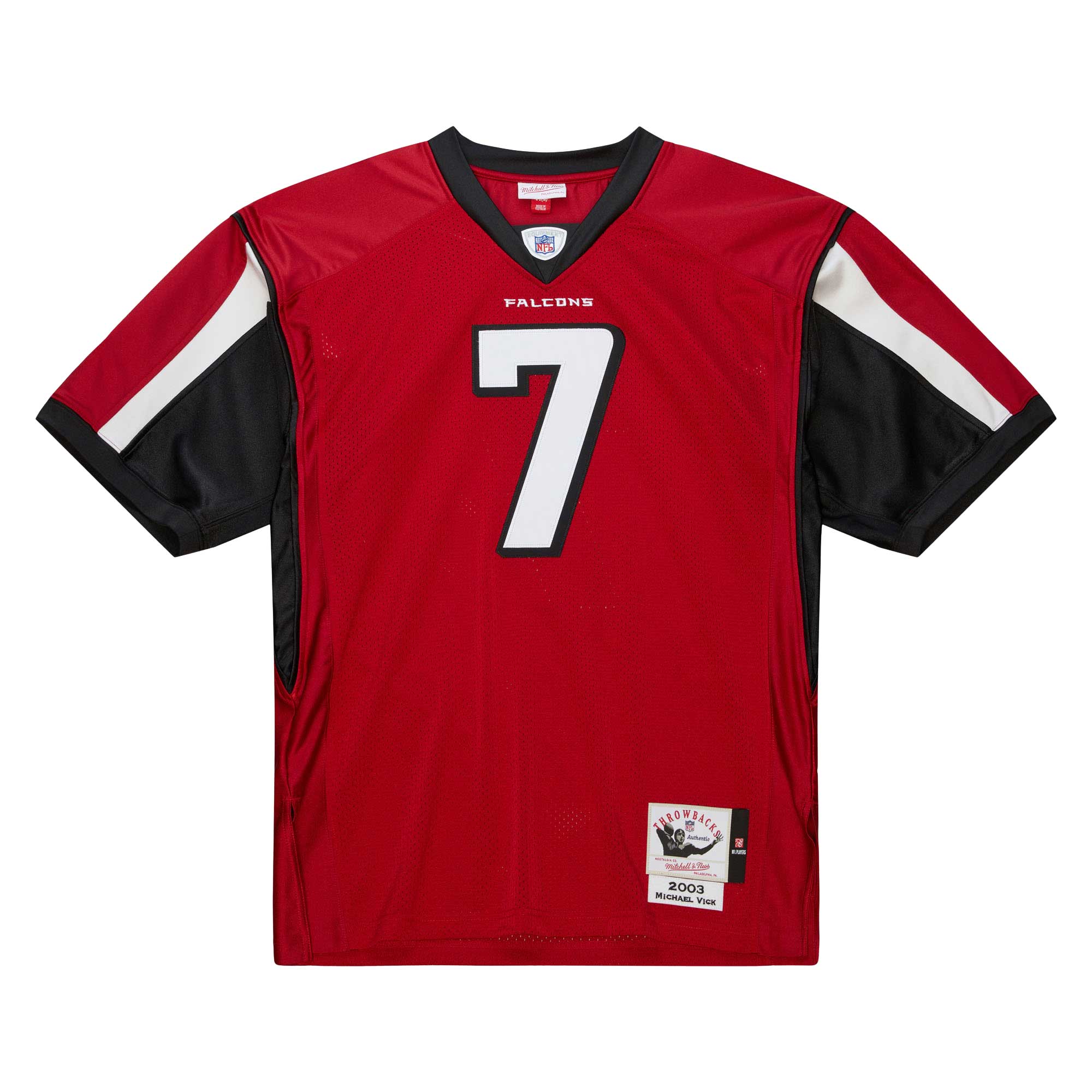 Alternative view of Men's Atlanta Falcons 2003 Michael Vick Mitchell & Ness Red Throwback Retired Player Jersey JS6182 nicesnker