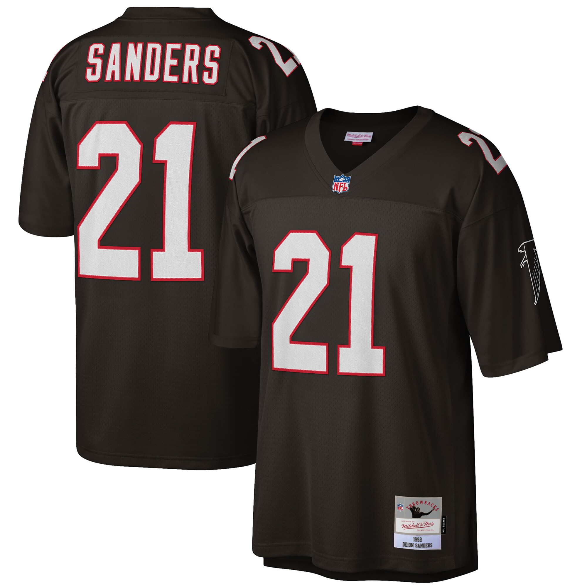 Men's Atlanta Falcons Deion Sanders Mitchell & Ness Black Big & Tall 1992 Retired Player Jersey JS8367 nicesnker