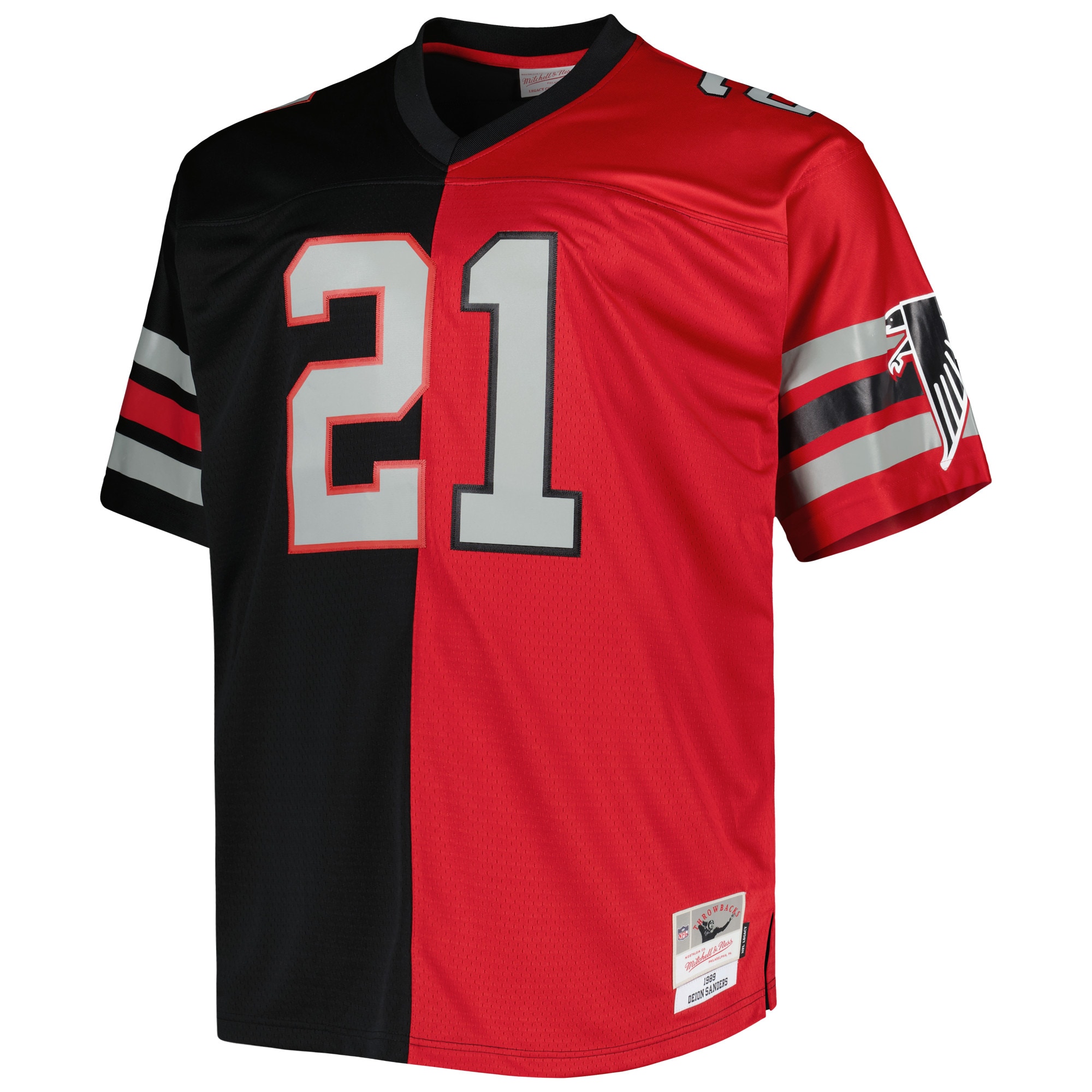 Alternative view of Men's Atlanta Falcons Deion Sanders Mitchell & Ness Black/Red Big & Tall Split Legacy Retired Player Jersey JS5797 nicesnker