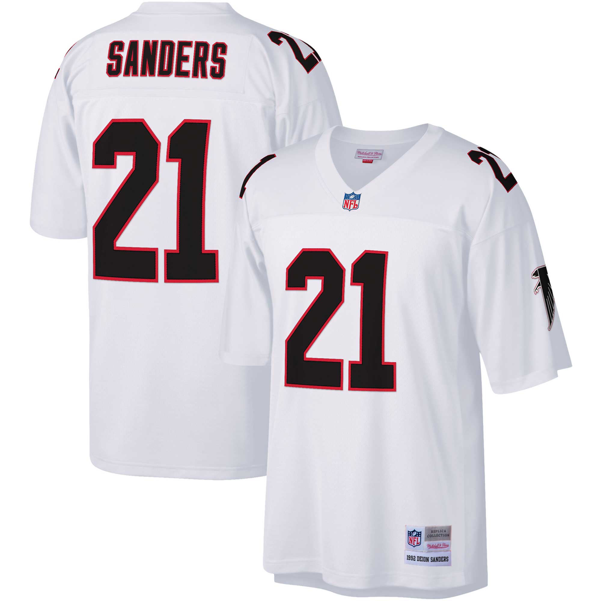 Men's Atlanta Falcons Deion Sanders Mitchell & Ness White Big & Tall 1992 Retired Player Jersey JS8176 nicesnker