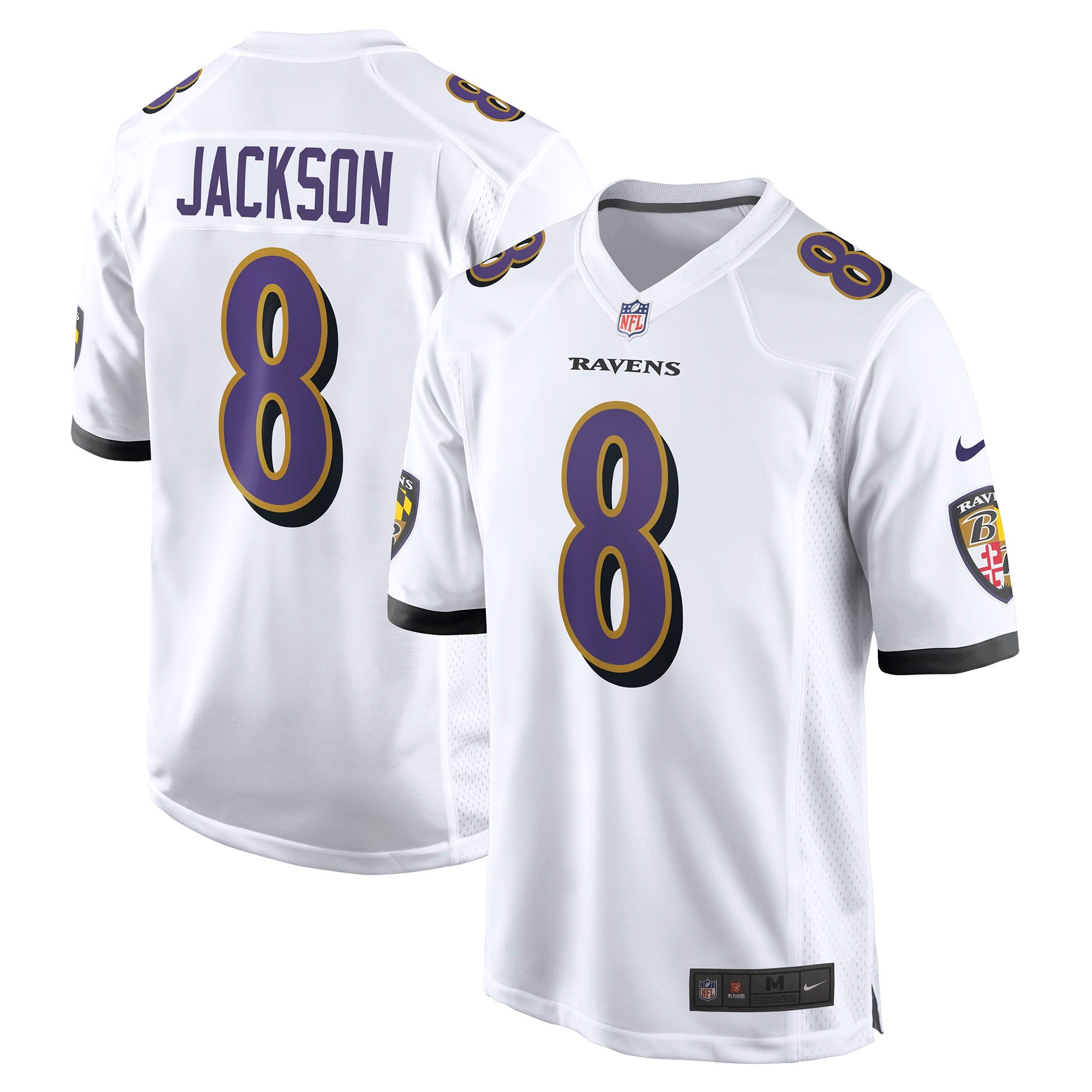 Men's Baltimore Ravens Lamar Jackson White Game Jersey JS9867 nicesnker