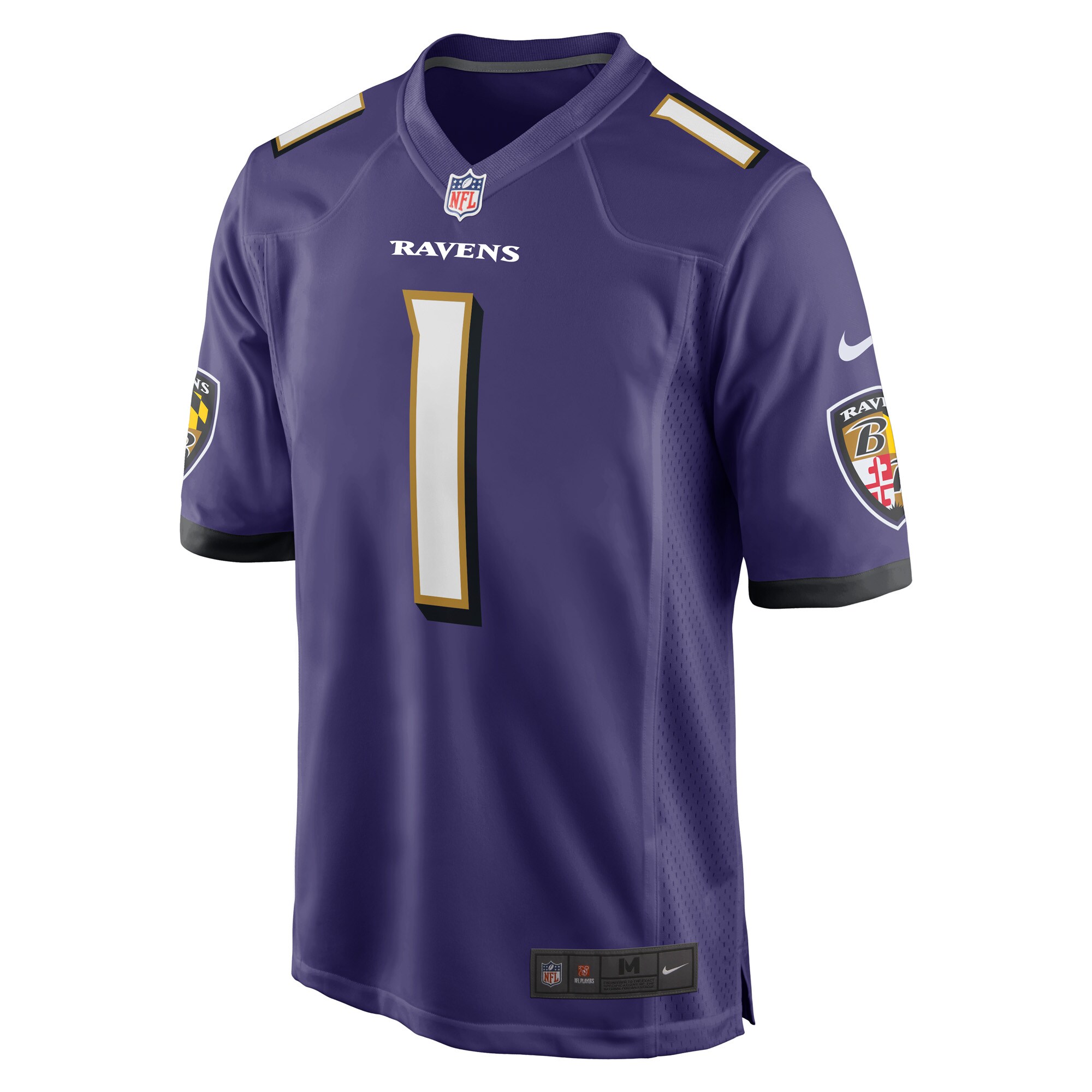 Alternative view of Men's Baltimore Ravens Number 1 Groom Purple Game Jersey JS4709 nicesnker