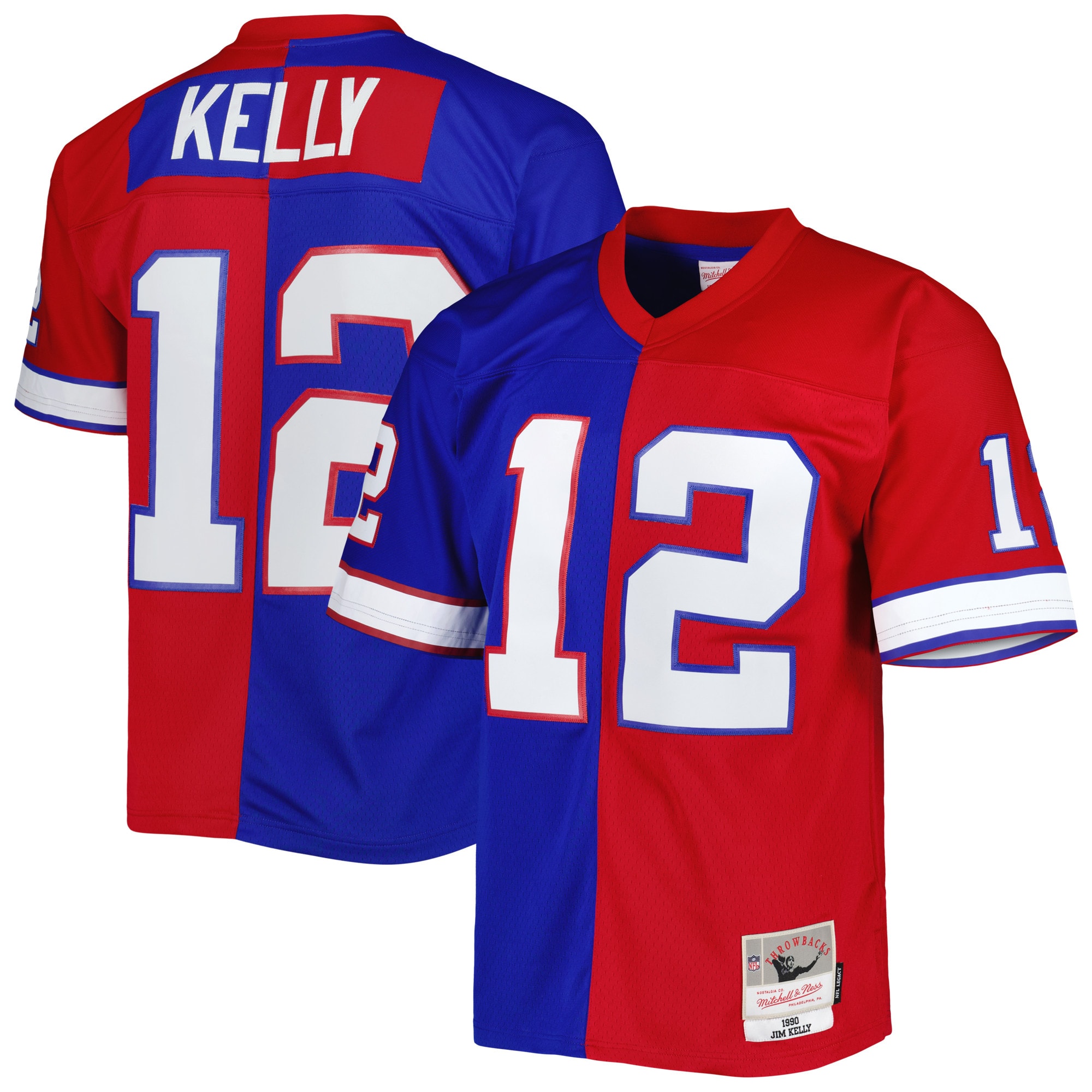 Men's Buffalo Bills Jim Kelly Mitchell & Ness Royal/Red 1990 Split Legacy Jersey JS4531 nicesnker