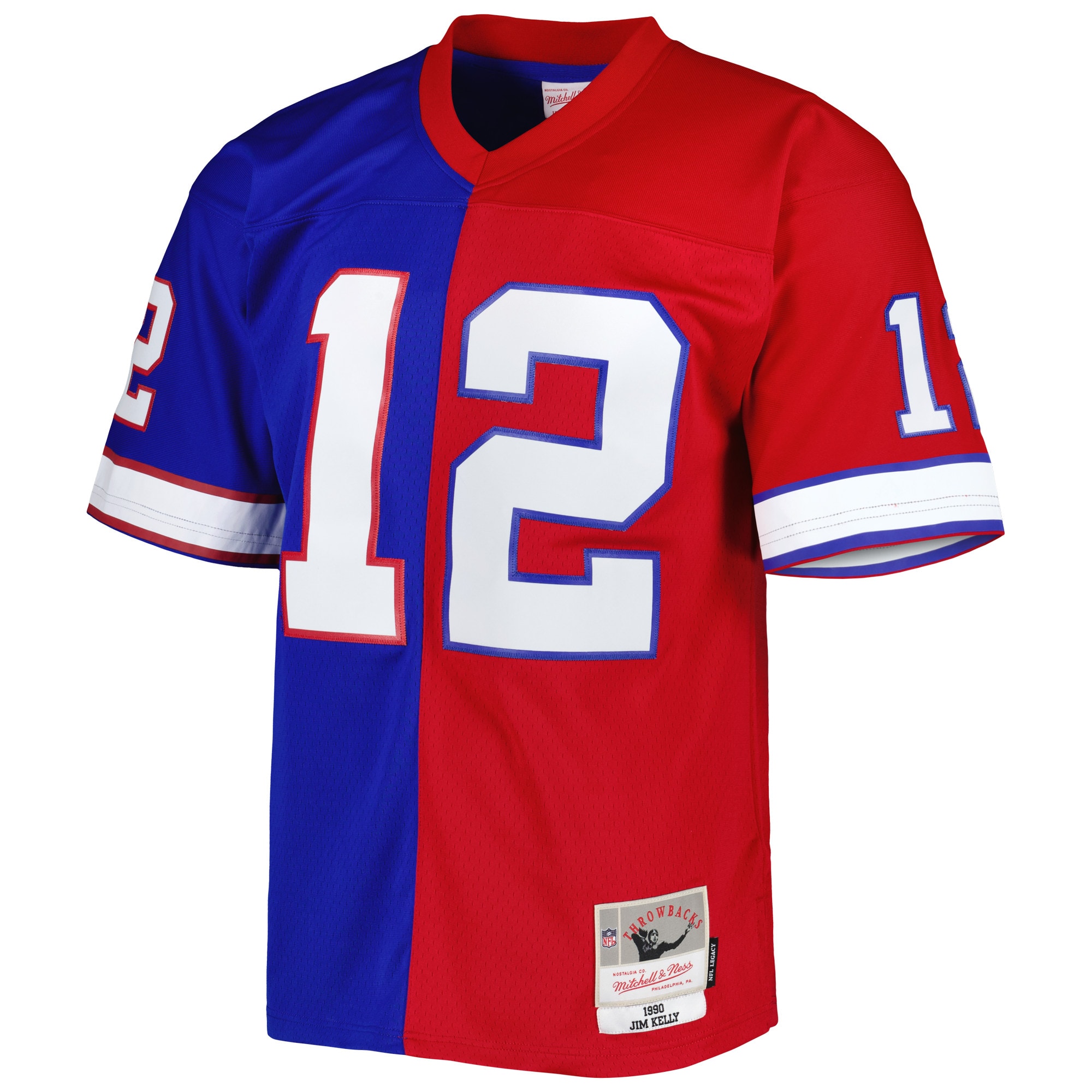 Alternative view of Men's Buffalo Bills Jim Kelly Mitchell & Ness Royal/Red 1990 Split Legacy Jersey JS4531 nicesnker