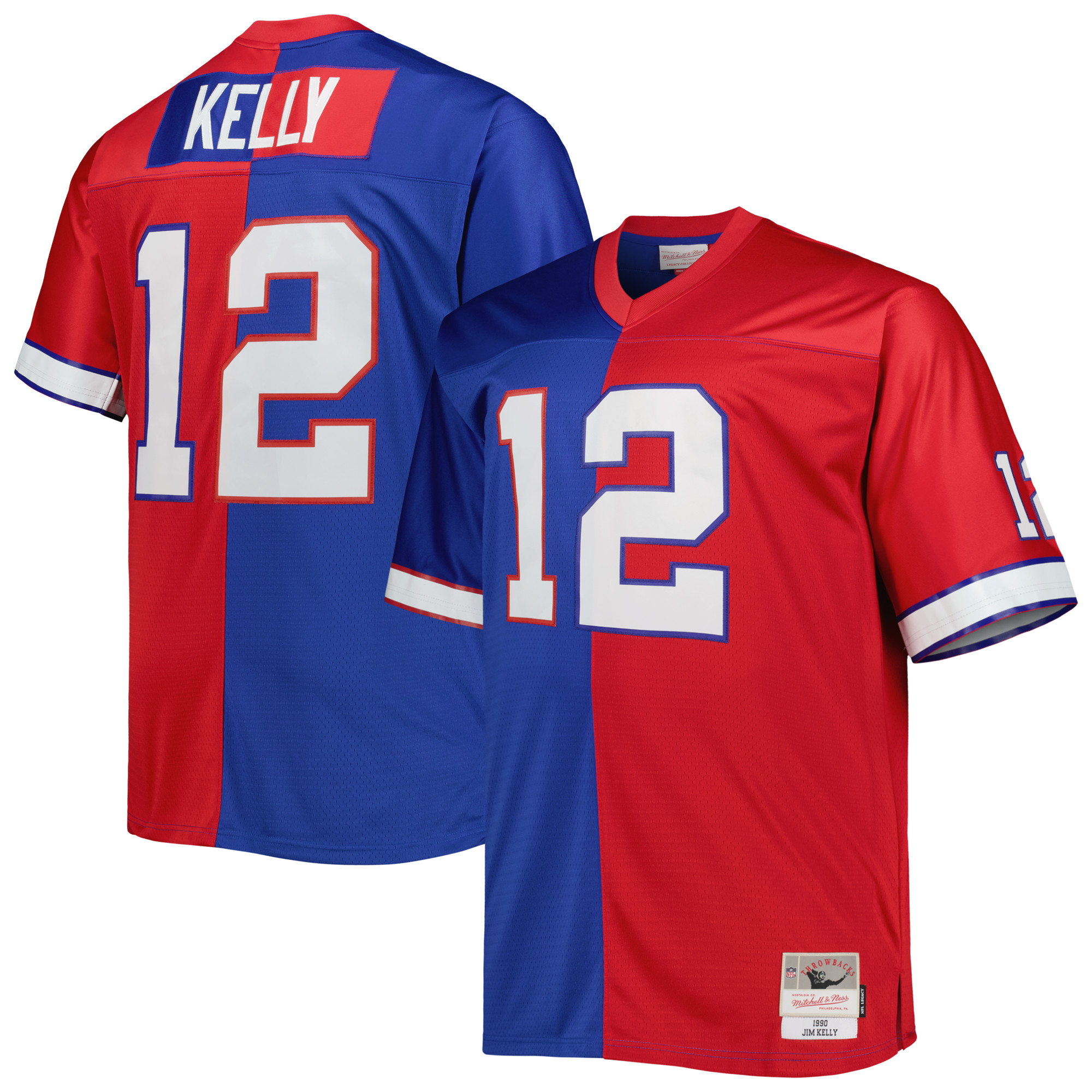 Men's Buffalo Bills Jim Kelly Mitchell & Ness Royal/Red Big & Tall Split Legacy Retired Player Jersey JS6484 nicesnker