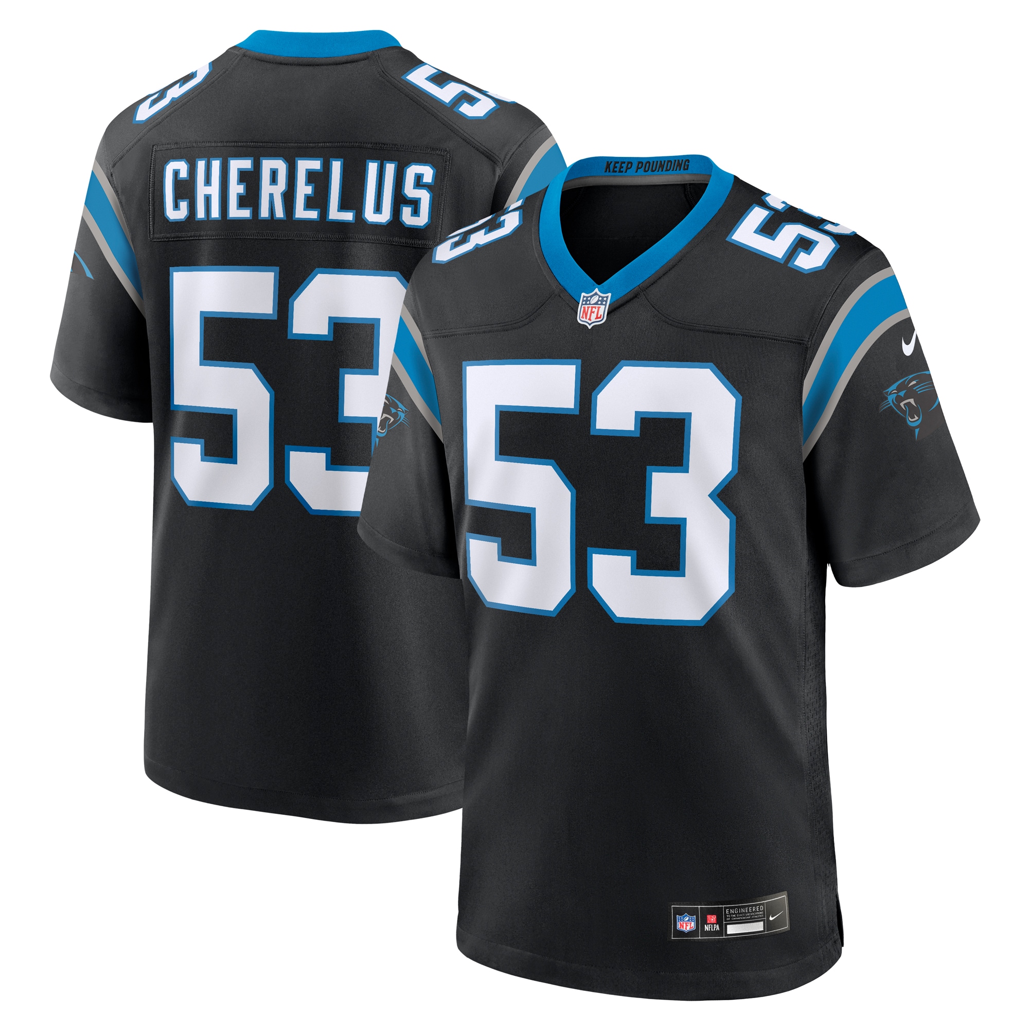 Men's Carolina Panthers Claudin Cherelus Black Team Game Jersey JS1188 nicesnker