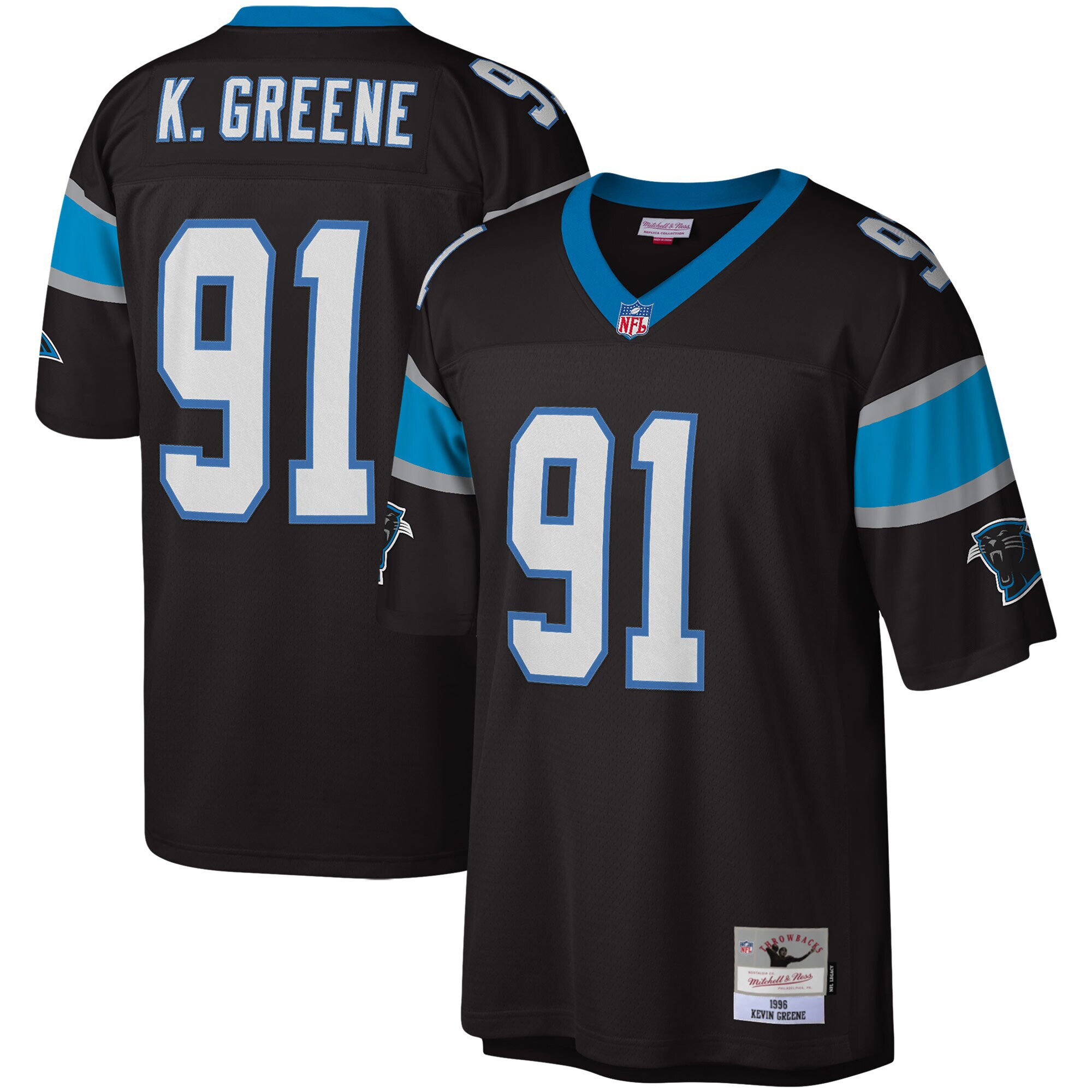 Men's Carolina Panthers Kevin Greene Mitchell & Ness Black Big & Tall 1996 Retired Player Jersey JS8239 nicesnker