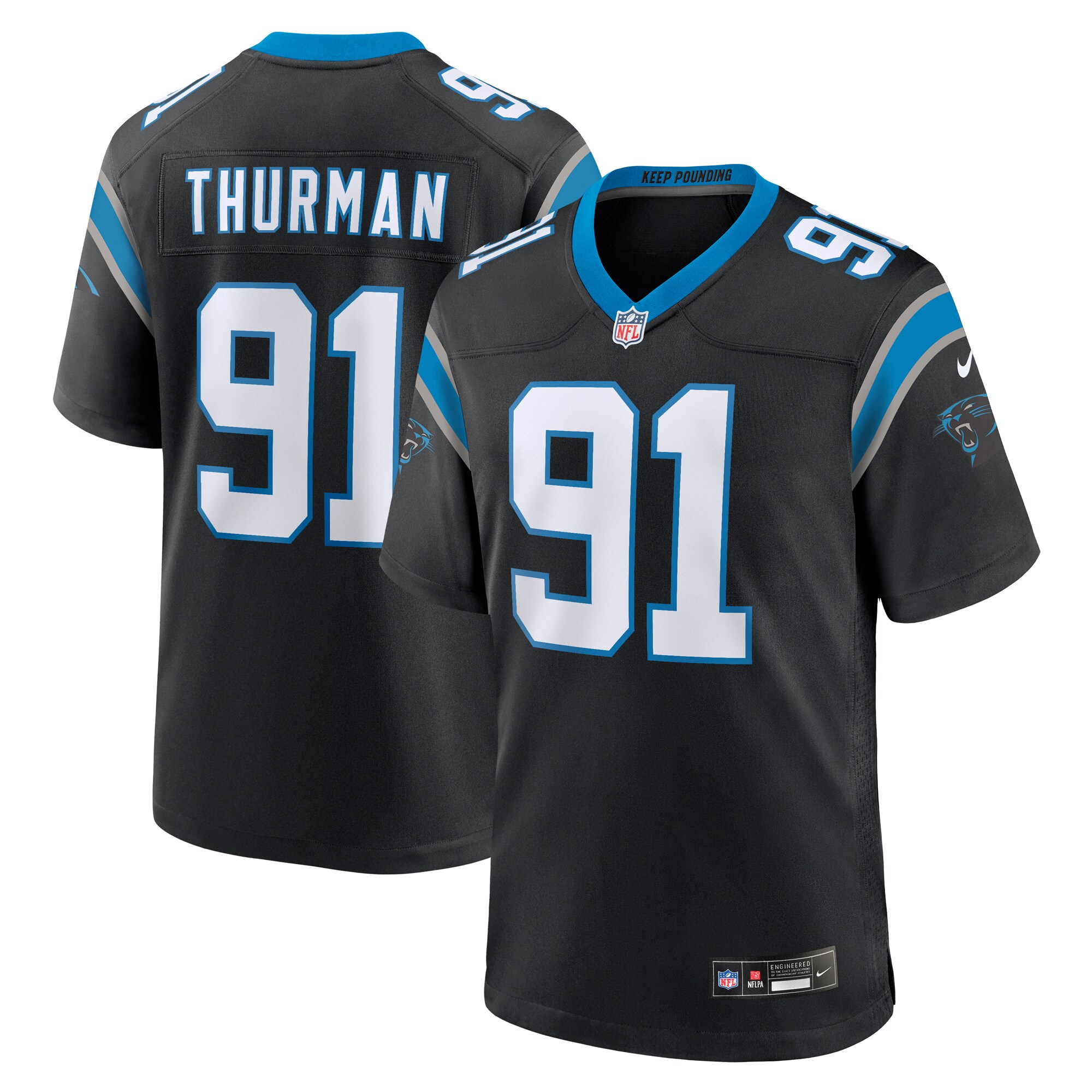 Men's Carolina Panthers Nick Thurman Black Team Game Jersey JS7931 nicesnker