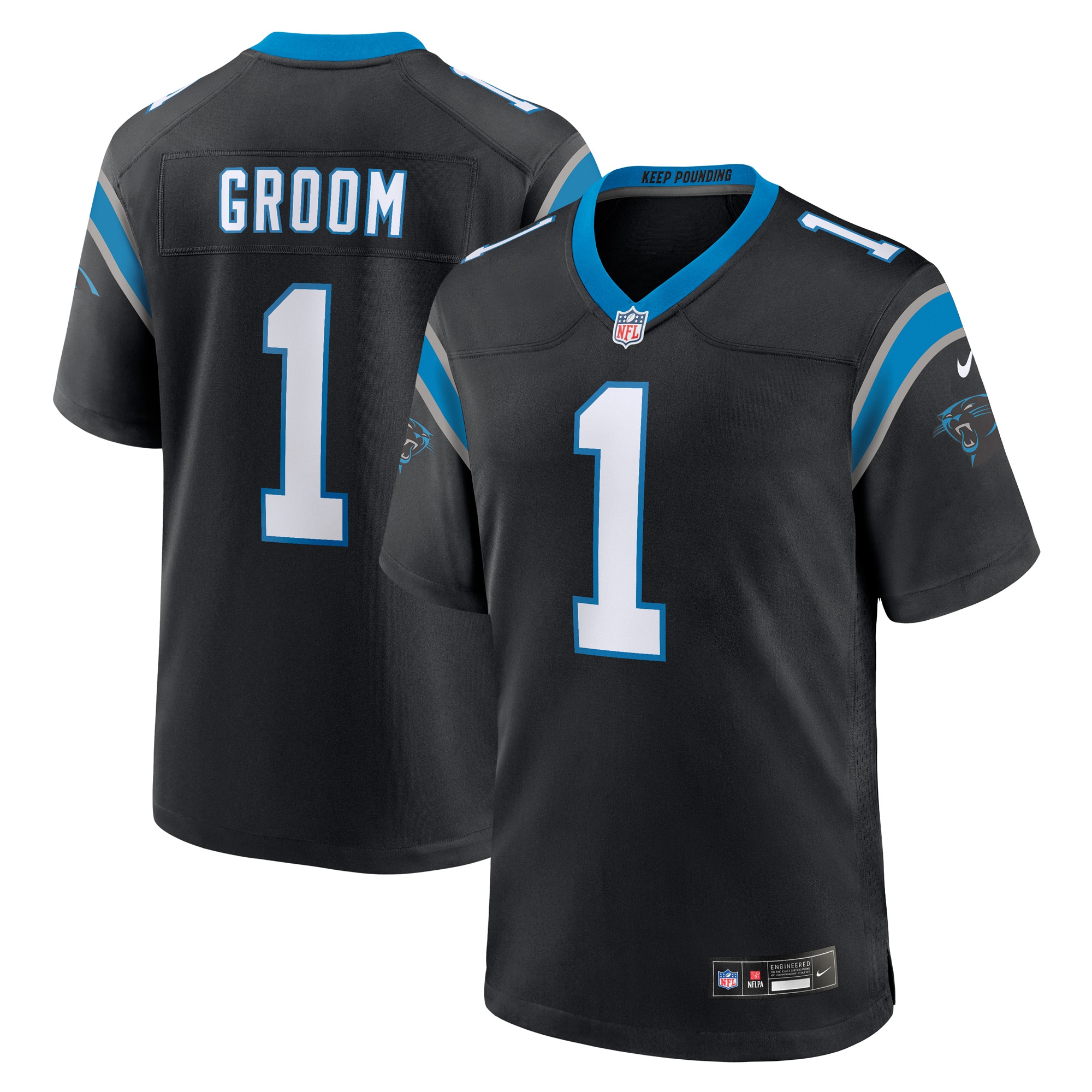 Men's Carolina Panthers Number 1 Groom Black Game Jersey JS4791 nicesnker