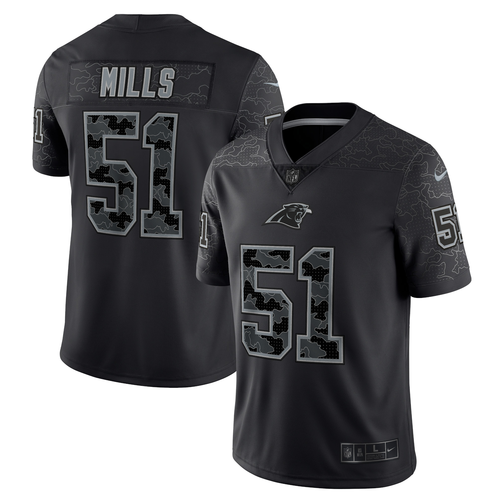 Men's Carolina Panthers Sam Mills Black Retired Player RFLCTV Limited Jersey JS2589 nicesnker