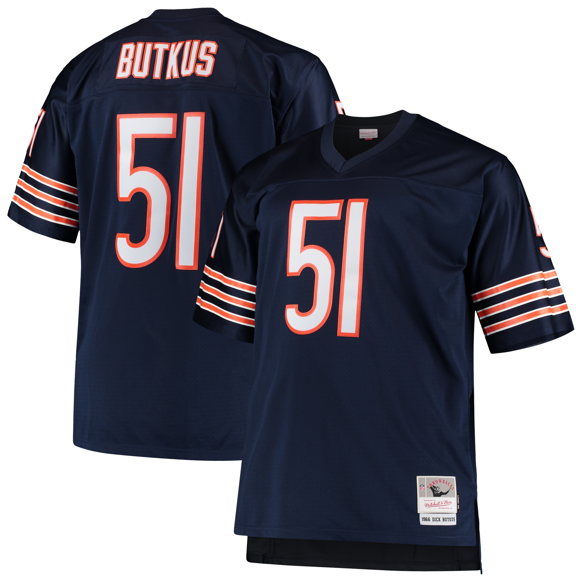 Men's Chicago Bears Dick Butkus Mitchell & Ness Navy Big & Tall 1966 Retired Player Jersey JS7000 nicesnker