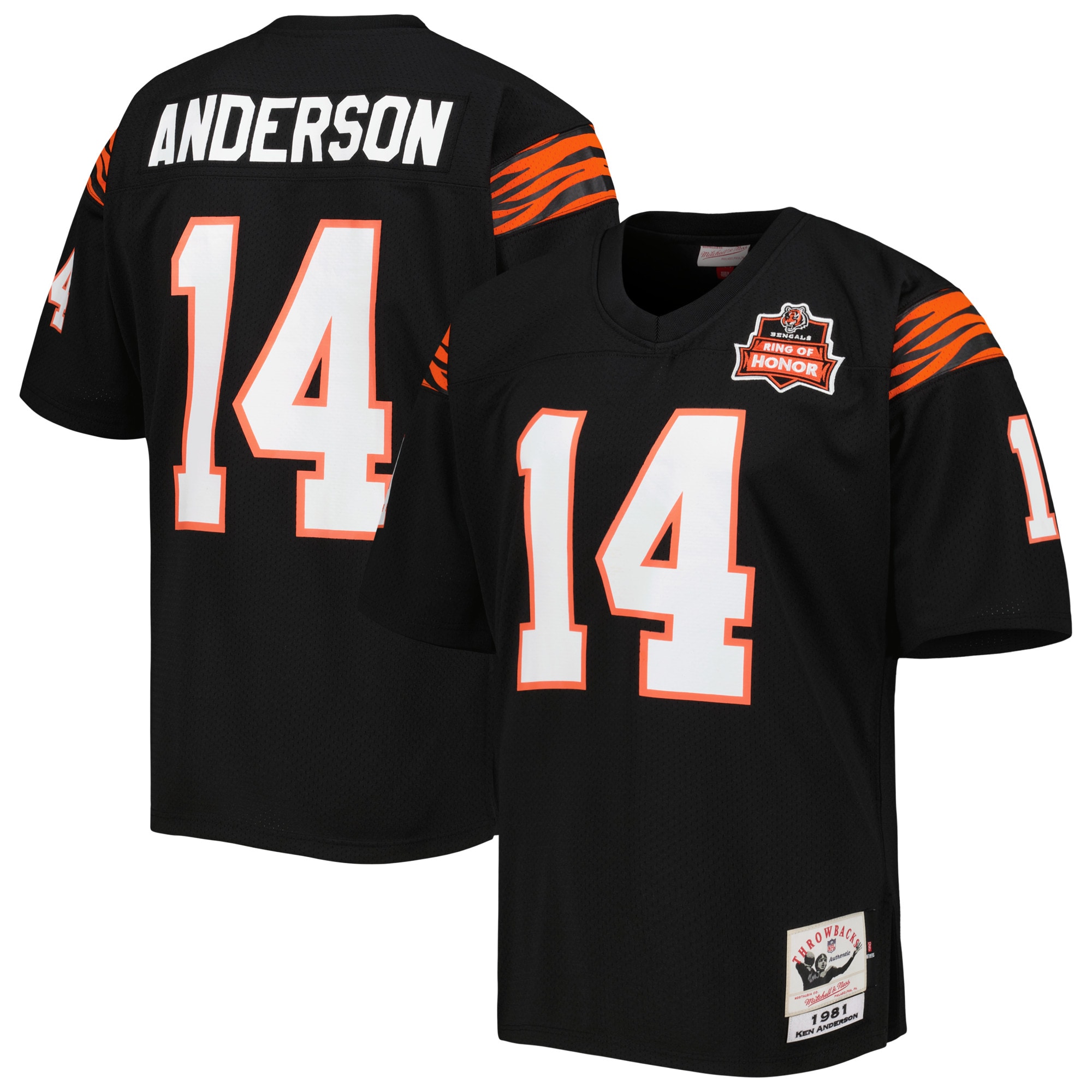 Men's Cincinnati Bengals 1981 Ken Anderson Mitchell & Ness Black Throwback Retired Player Jersey JS4182 nicesnker