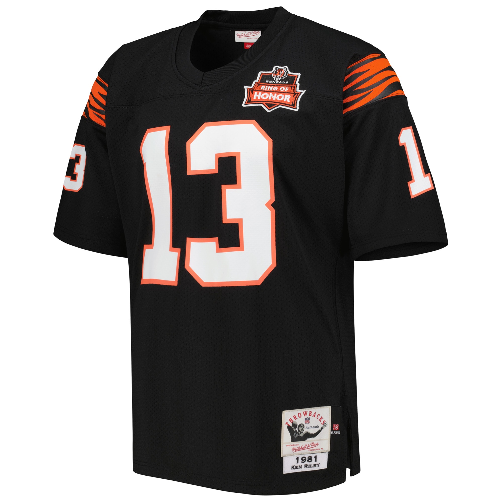Alternative view of Men's Cincinnati Bengals 1981 Ken Riley Mitchell & Ness Black Throwback Retired Player Jersey JS8427 nicesnker