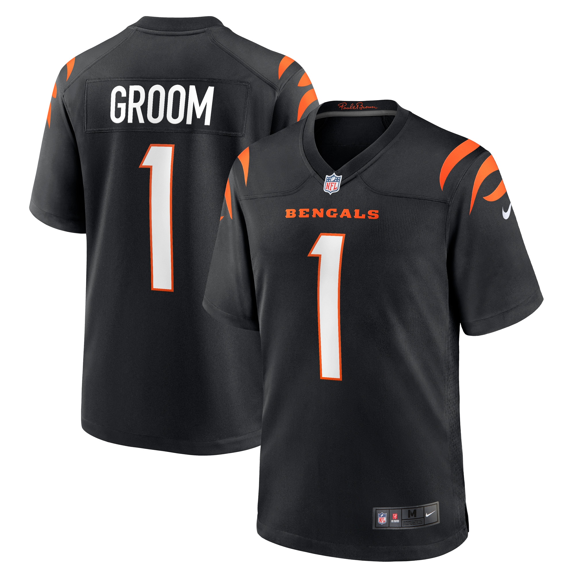 Men's Cincinnati Bengals Number 1 Groom Black Game Jersey JS1699 nicesnker