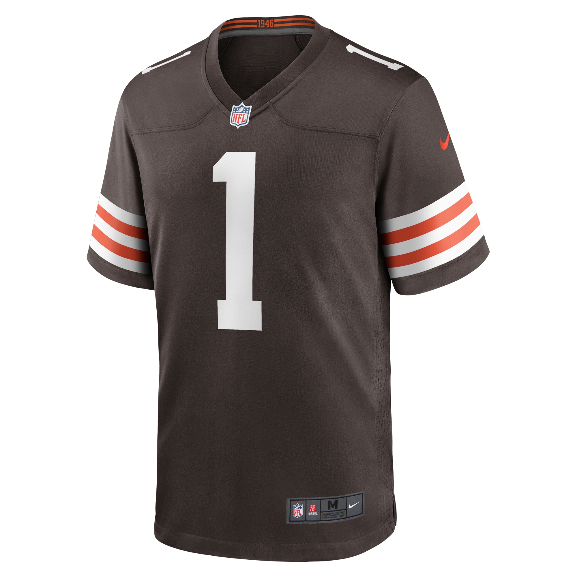 Alternative view of Men's Cleveland Browns Number 1 Dad Brown Game Jersey JS9668 nicesnker