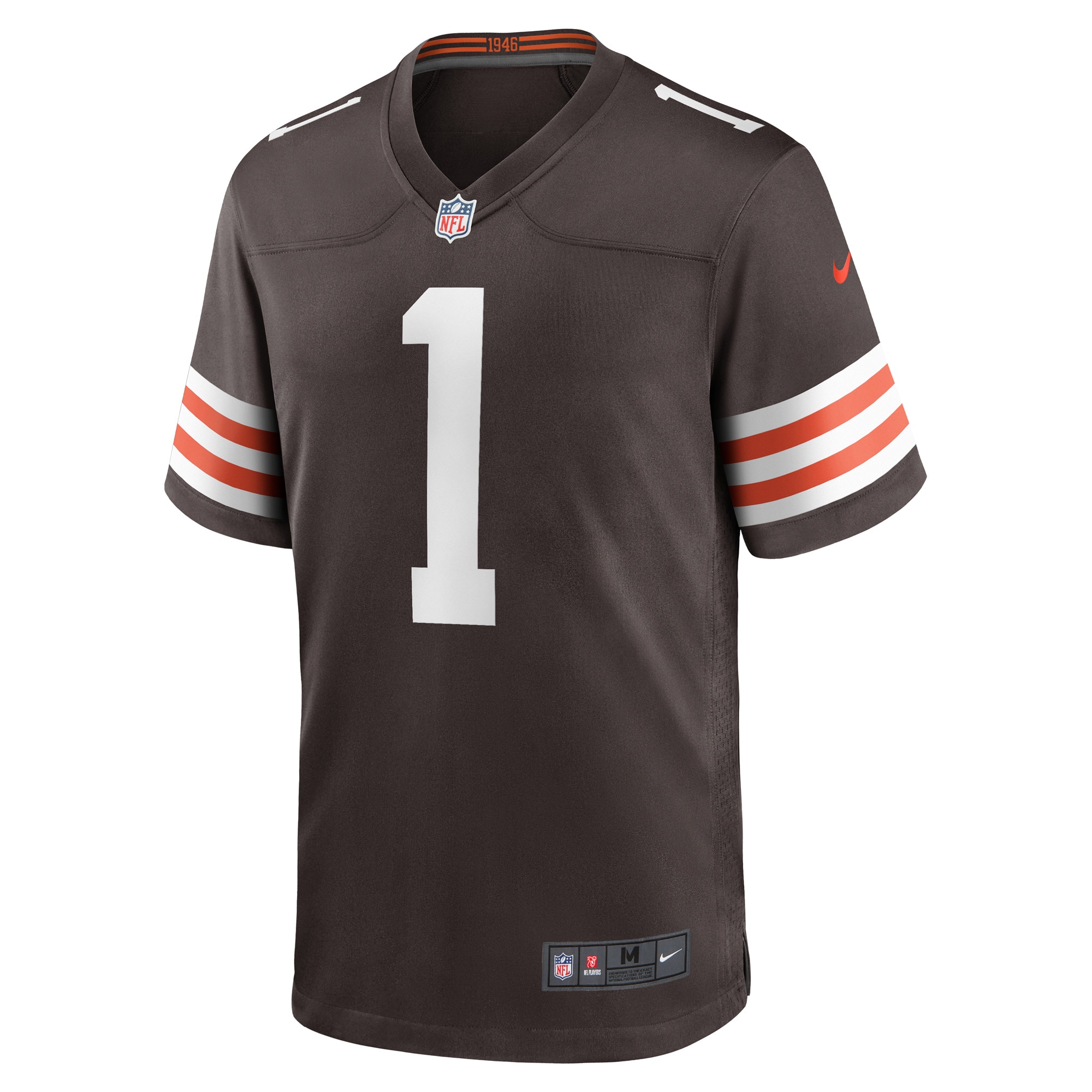 Alternative view of Men's Cleveland Browns Number 1 Groom Brown Game Jersey JS9322 nicesnker