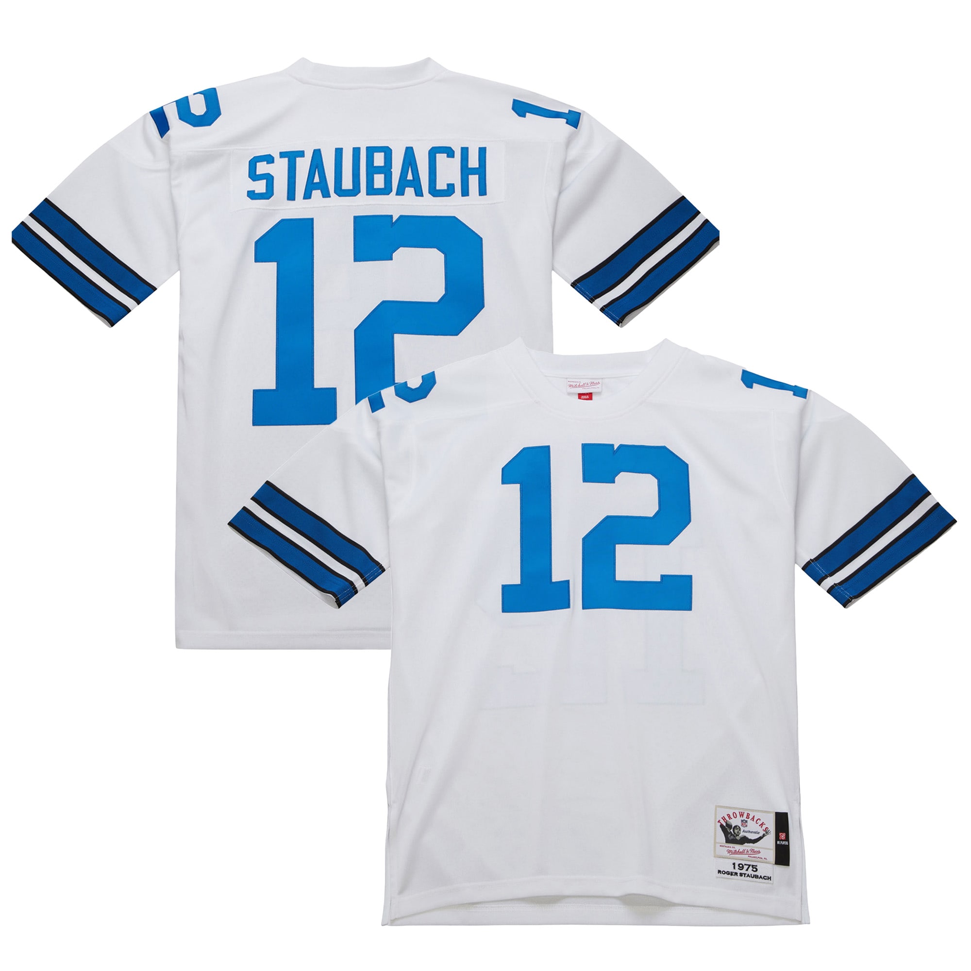 Men's Dallas Cowboys 1975 Roger Staubach Mitchell & Ness White Throwback Retired Player Jersey JS8108 nicesnker
