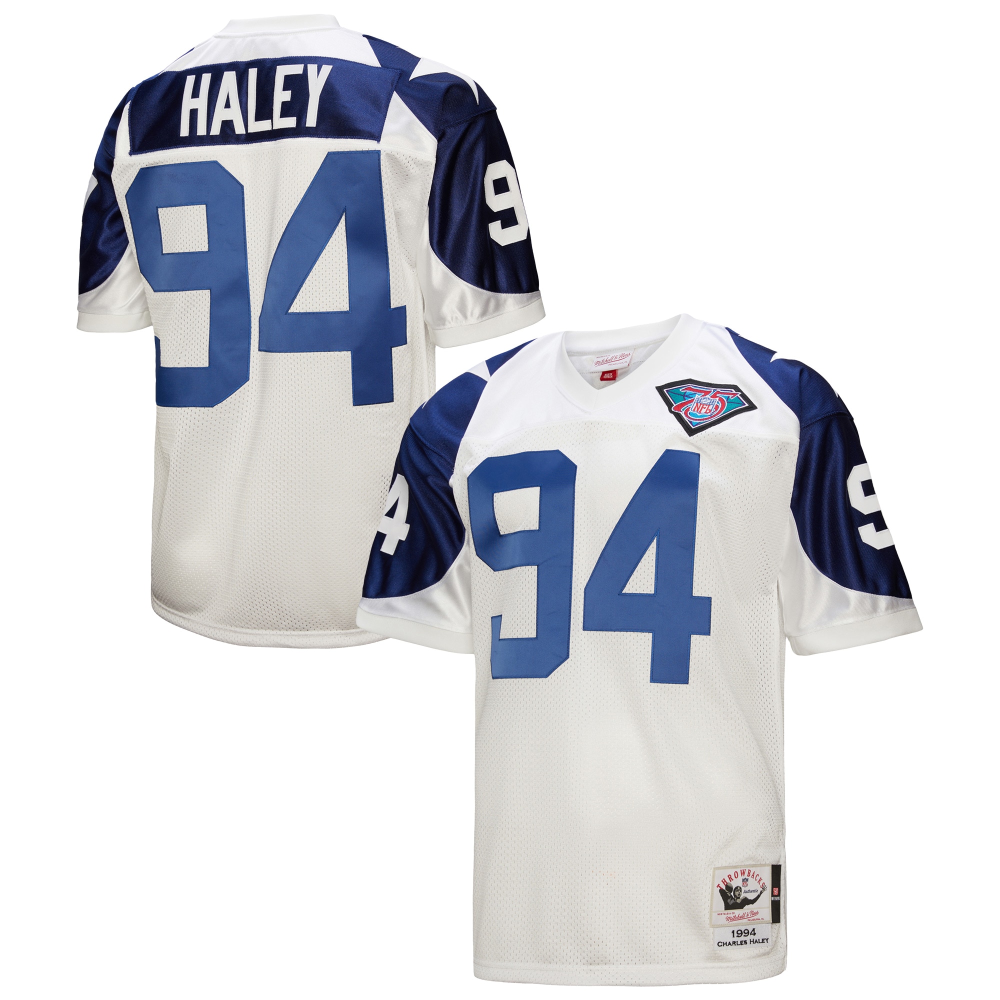 Men's Dallas Cowboys 1994 Charles Haley Mitchell & Ness White Throwback Retired Player Jersey JS9100 nicesnker