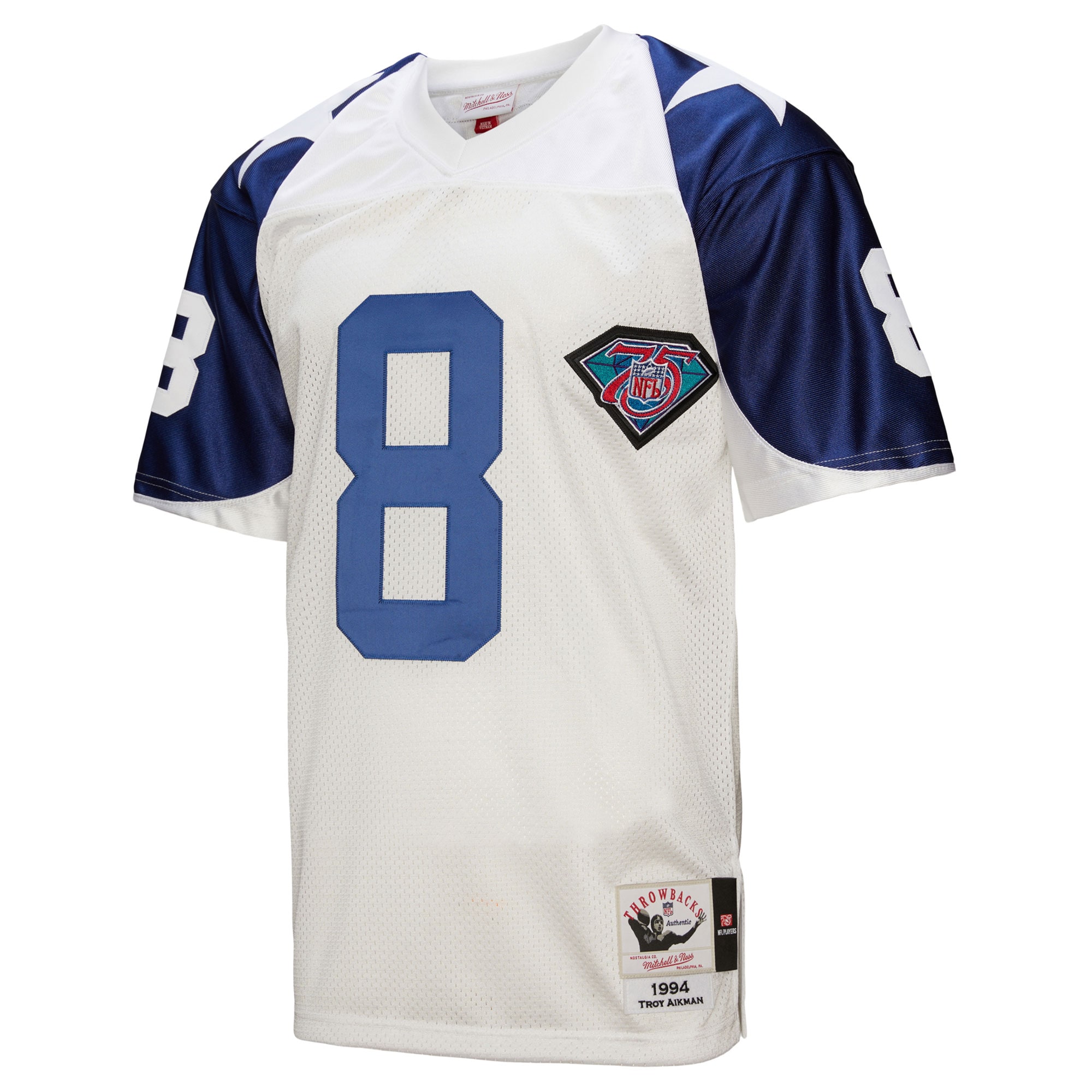 Alternative view of Men's Dallas Cowboys 1994 Troy Aikman Mitchell & Ness White Throwback Retired Player Jersey JS5875 nicesnker