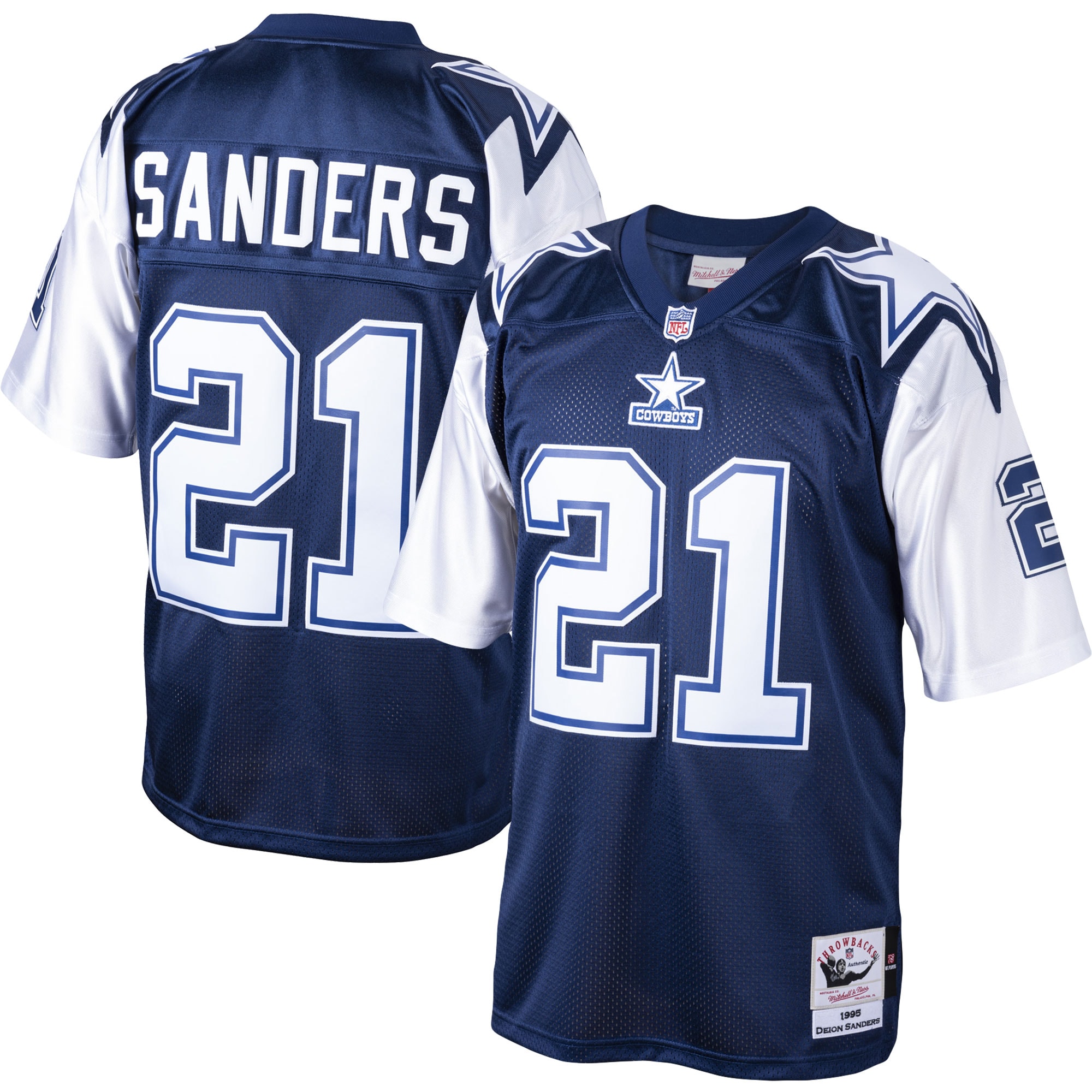 Men's Dallas Cowboys 1995 Deion Sanders Mitchell & Ness Navy Throwback Retired Player Jersey JS3073 nicesnker