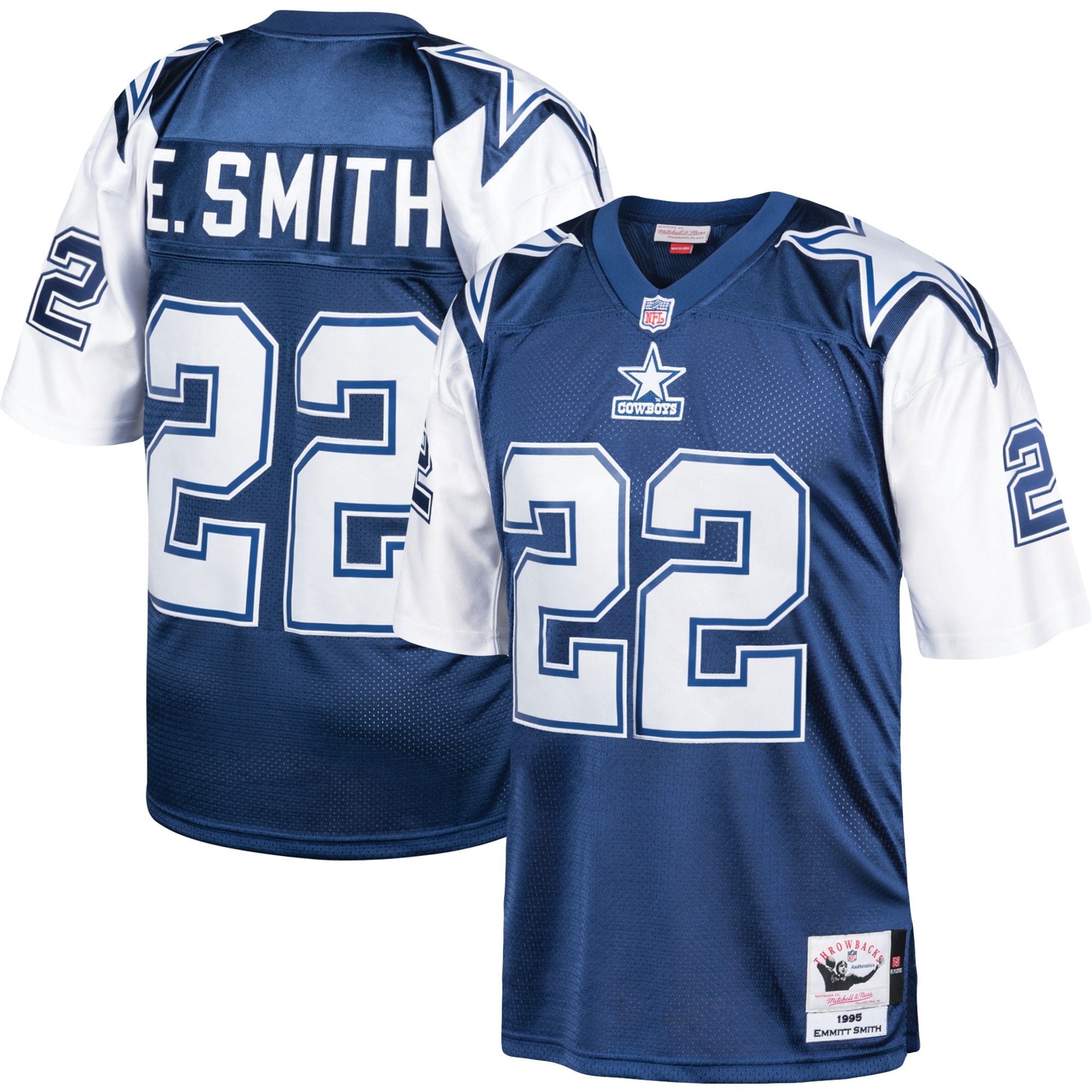 Men's Dallas Cowboys 1995 Emmitt Smith Mitchell & Ness Navy Throwback Retired Player Jersey JS7202 nicesnker