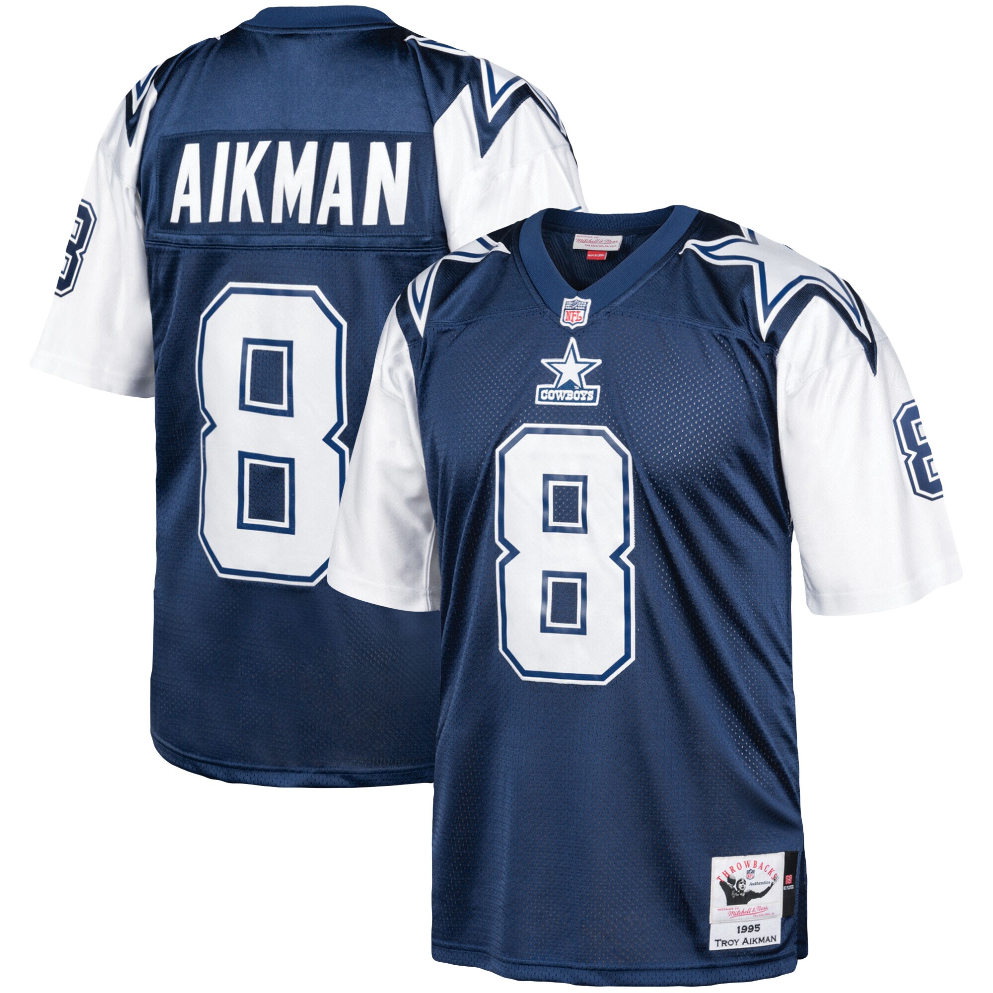 Men's Dallas Cowboys 1995 Troy Aikman Mitchell & Ness Navy Throwback Retired Player Jersey JS8285 nicesnker