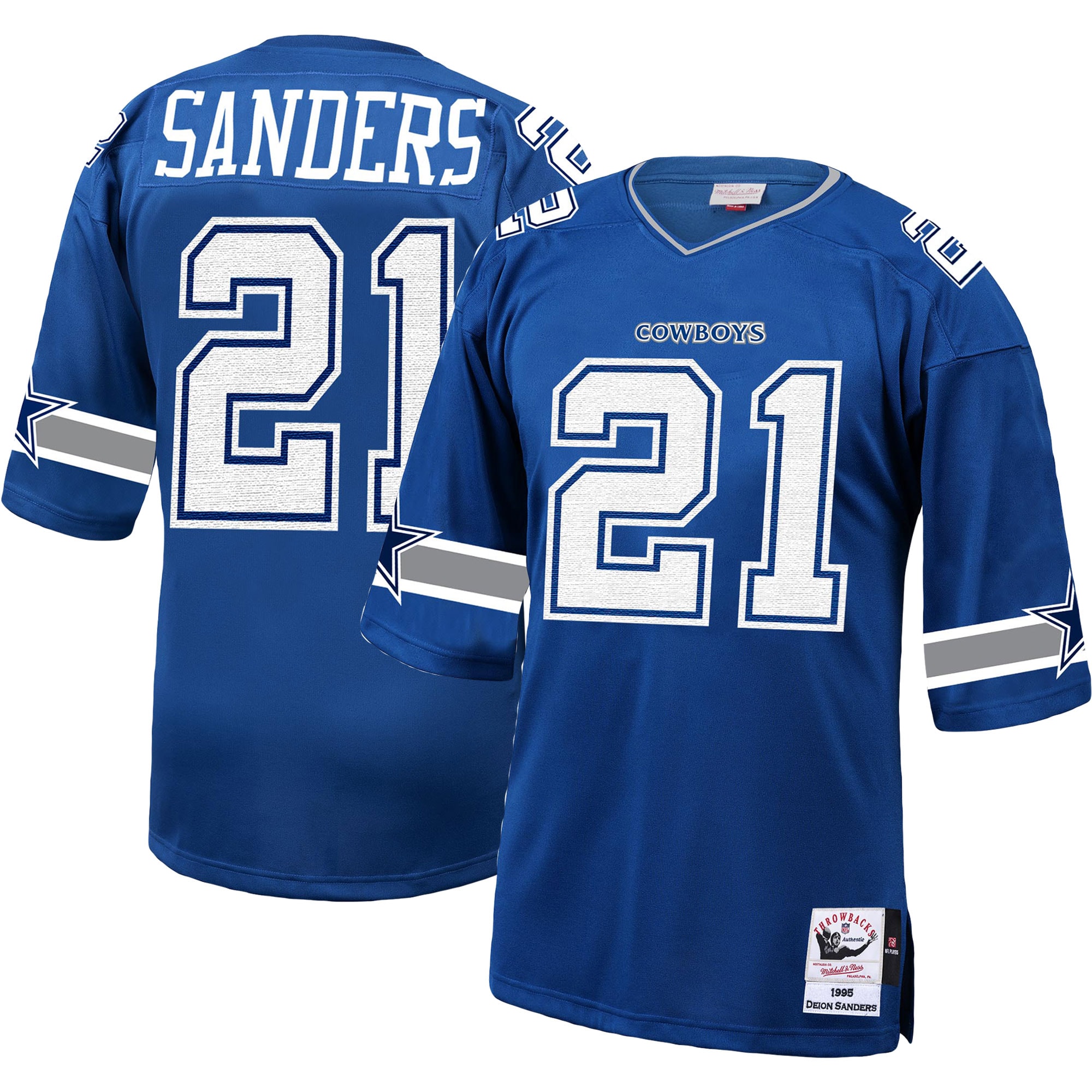 Men's Dallas Cowboys 1996 Deion Sanders Mitchell & Ness Royal Throwback Retired Player Jersey JS7584 nicesnker