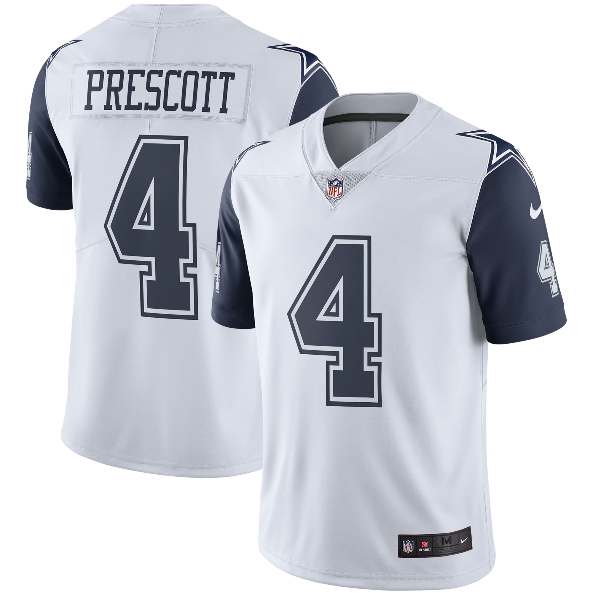 Men's Dallas Cowboys Dak Prescott White Color Rush Vapor Limited Jersey JS5834 nicesnker
