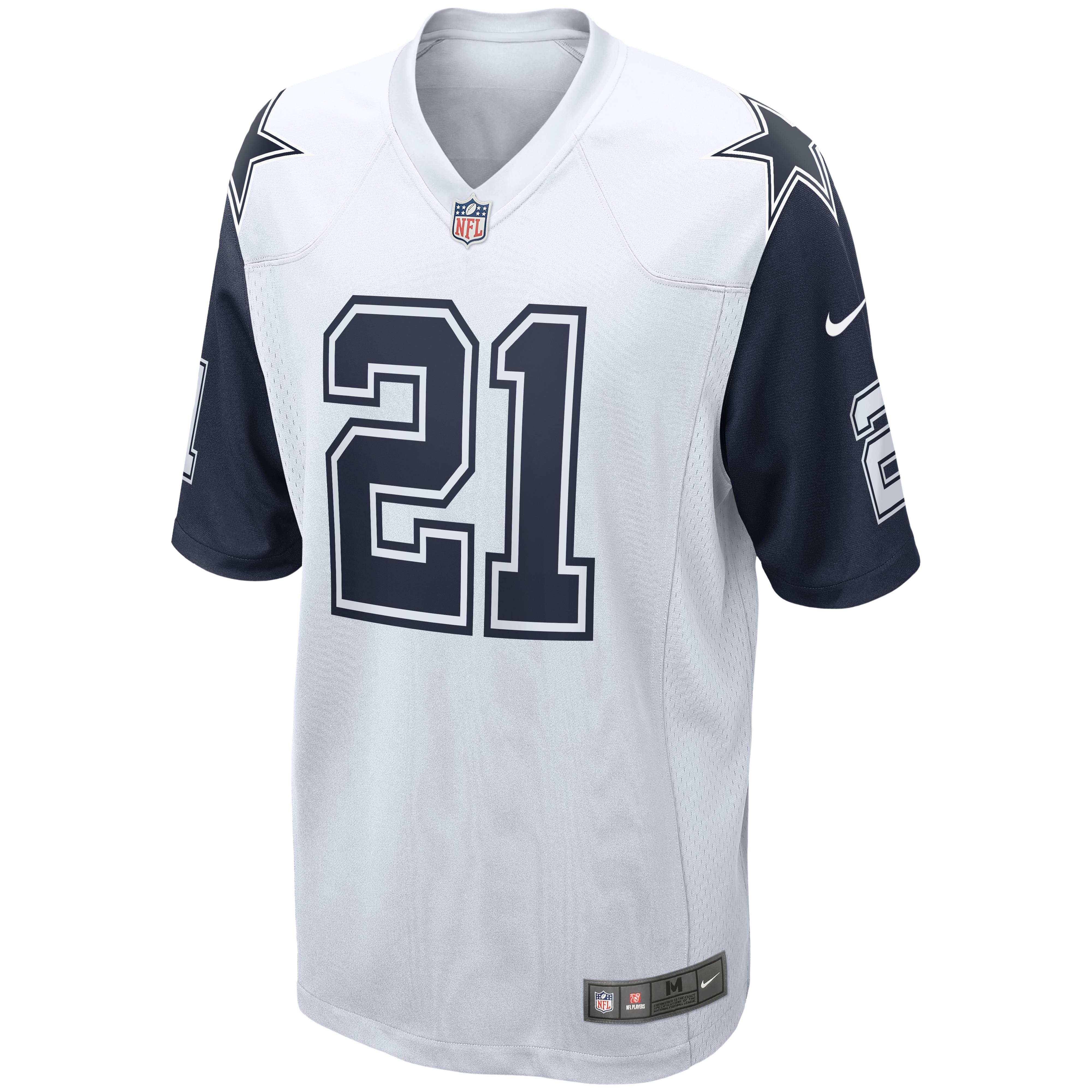 Alternative view of Men's Dallas Cowboys Ezekiel Elliott White Alternate Game Jersey JS6622 nicesnker