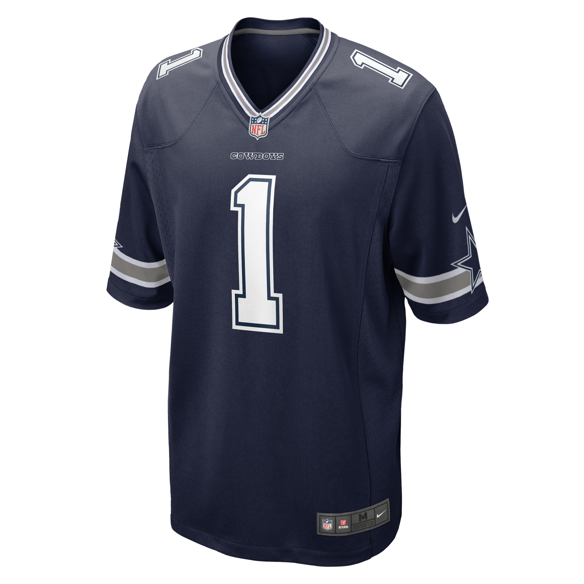 Alternative view of Men's Dallas Cowboys Number 1 Groom Navy Game Jersey JS3239 nicesnker